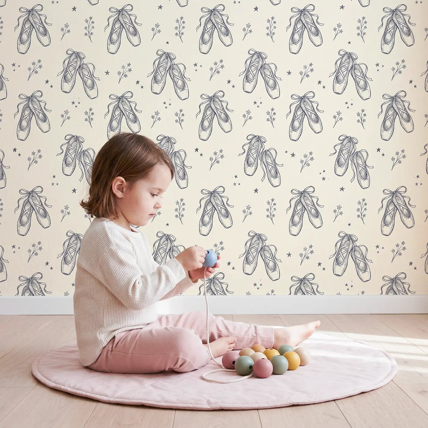 Ballet Slippers Hand-Drawn wallpaper in styled kids room - Whimsy Tots