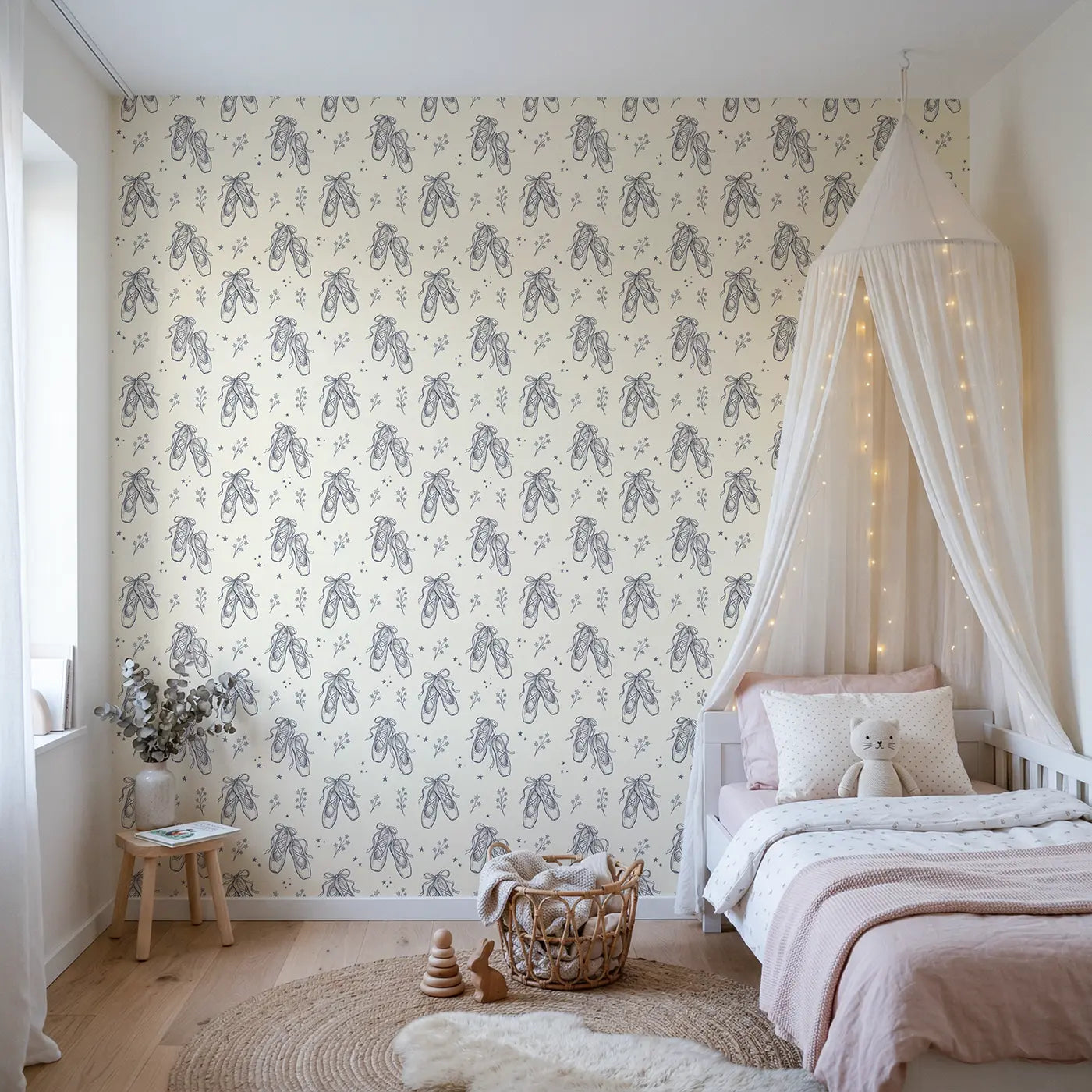 Ballet Slippers Hand-Drawn wallpaper in Scandinavian nursery - Whimsy Tots