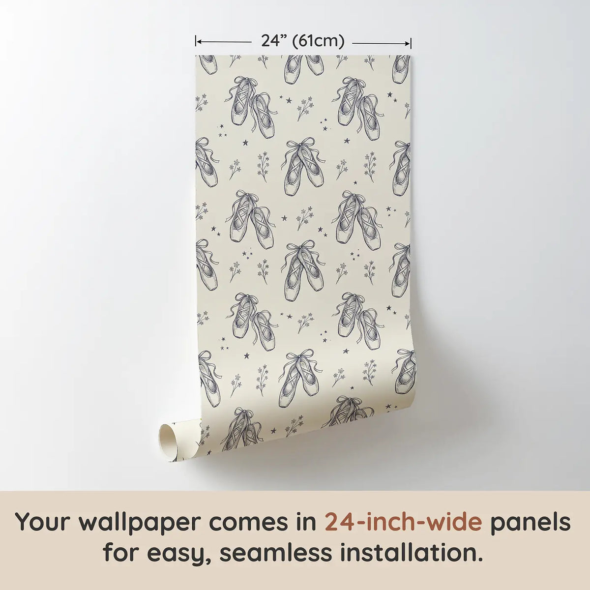 Ballet Slippers Hand-Drawn wallpaper panel dimensions - Whimsy Tots
