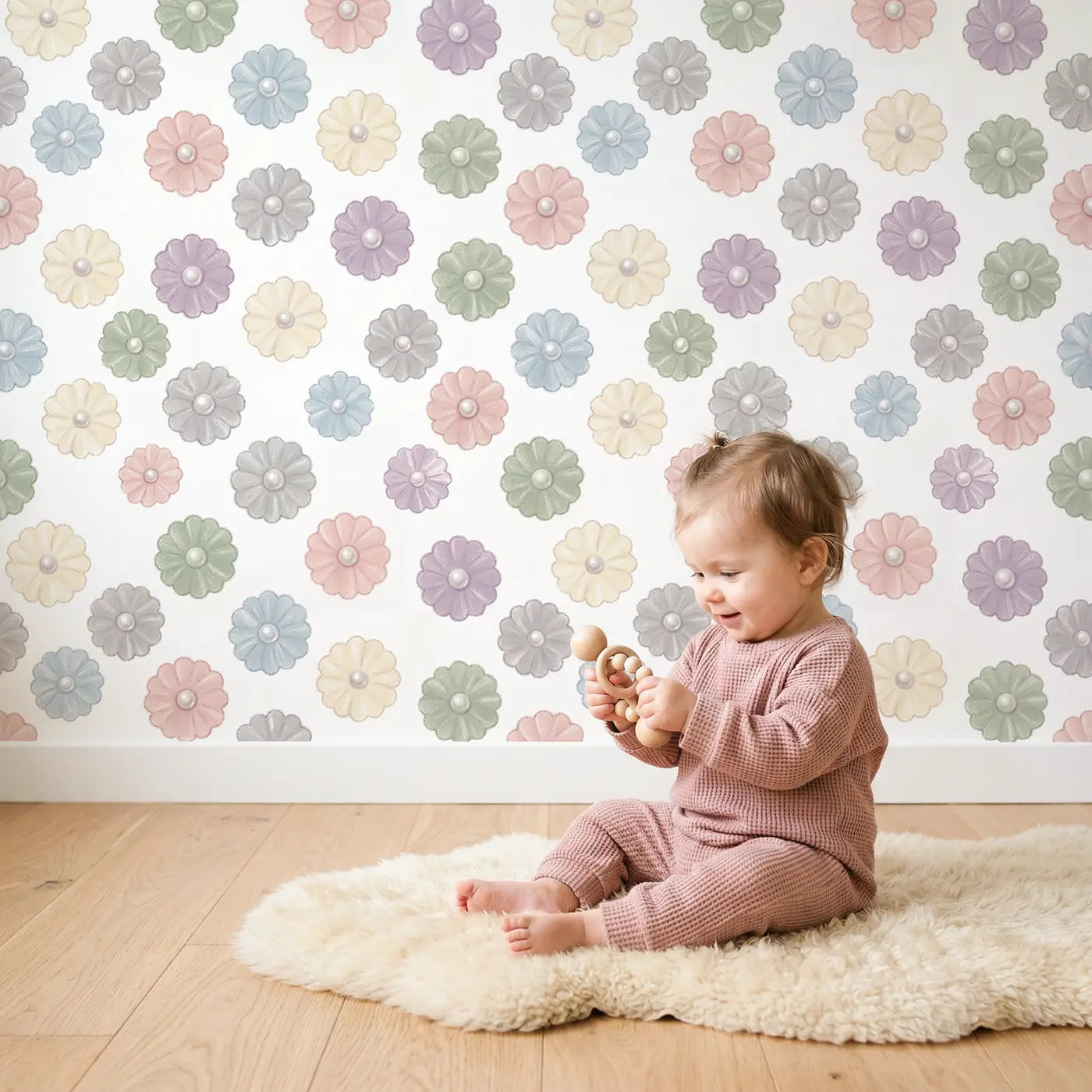 Chalk-Drawn Ribbon Soft Pastel wallpaper in styled kids room - Whimsy Tots