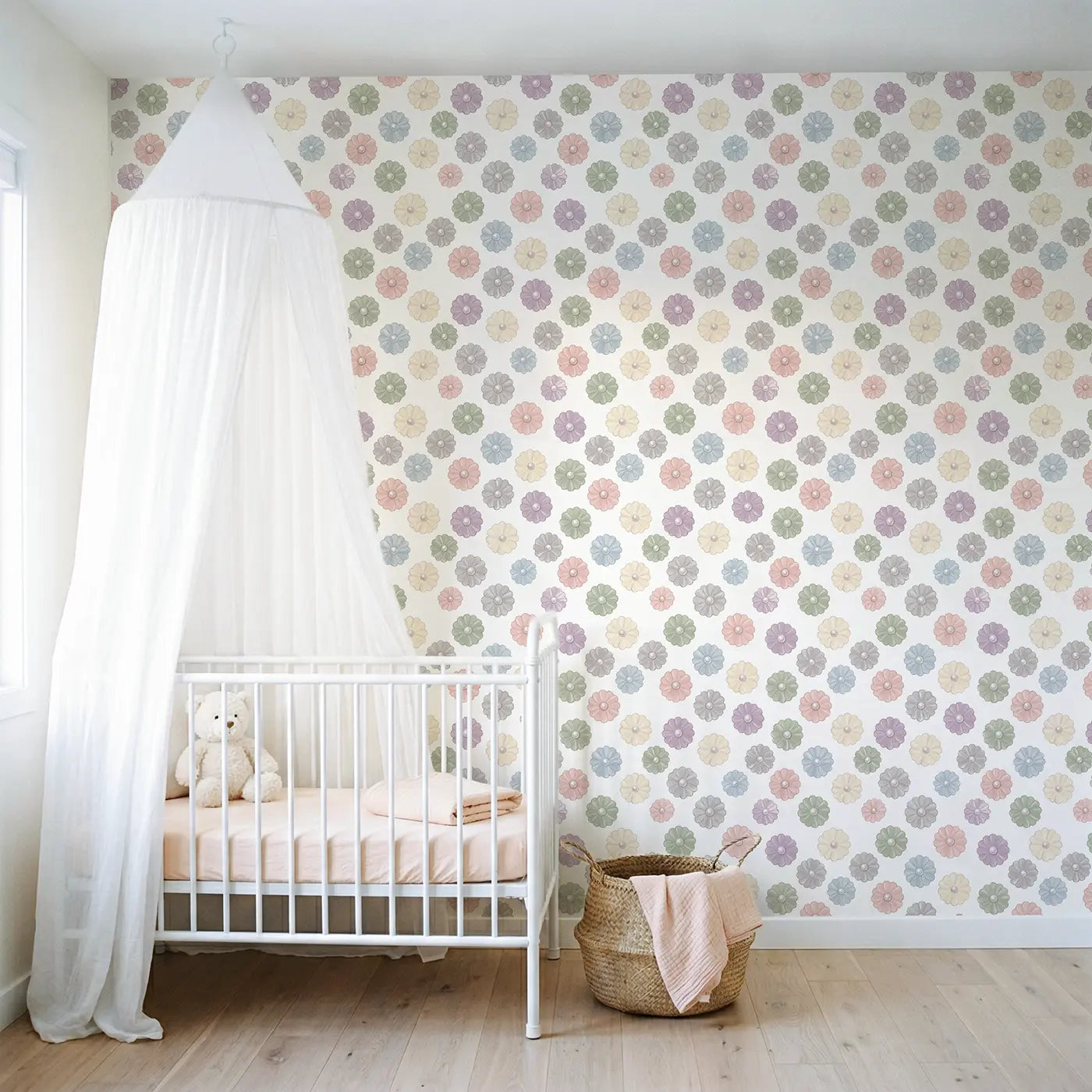 Chalk-Drawn Ribbon Soft Pastel wallpaper in Scandinavian nursery - Whimsy Tots