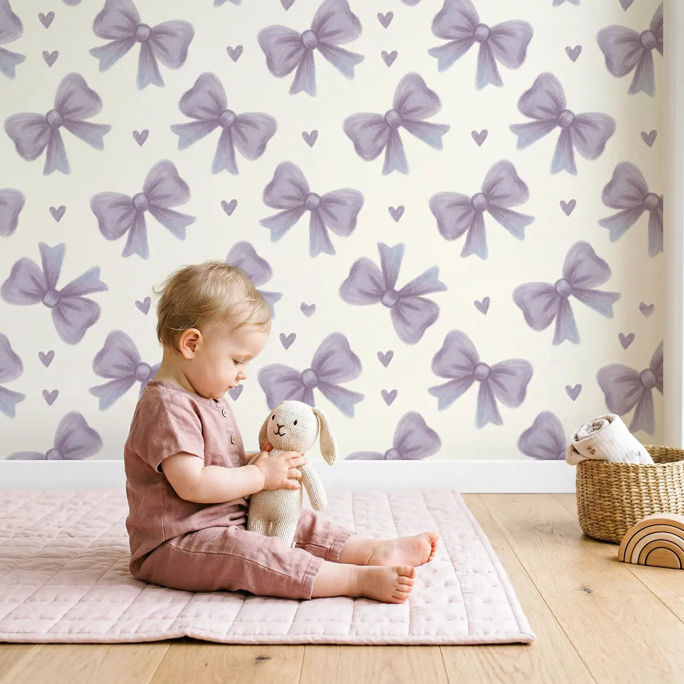 Oversized Bows Soft Pastel wallpaper in styled kids room - Whimsy Tots