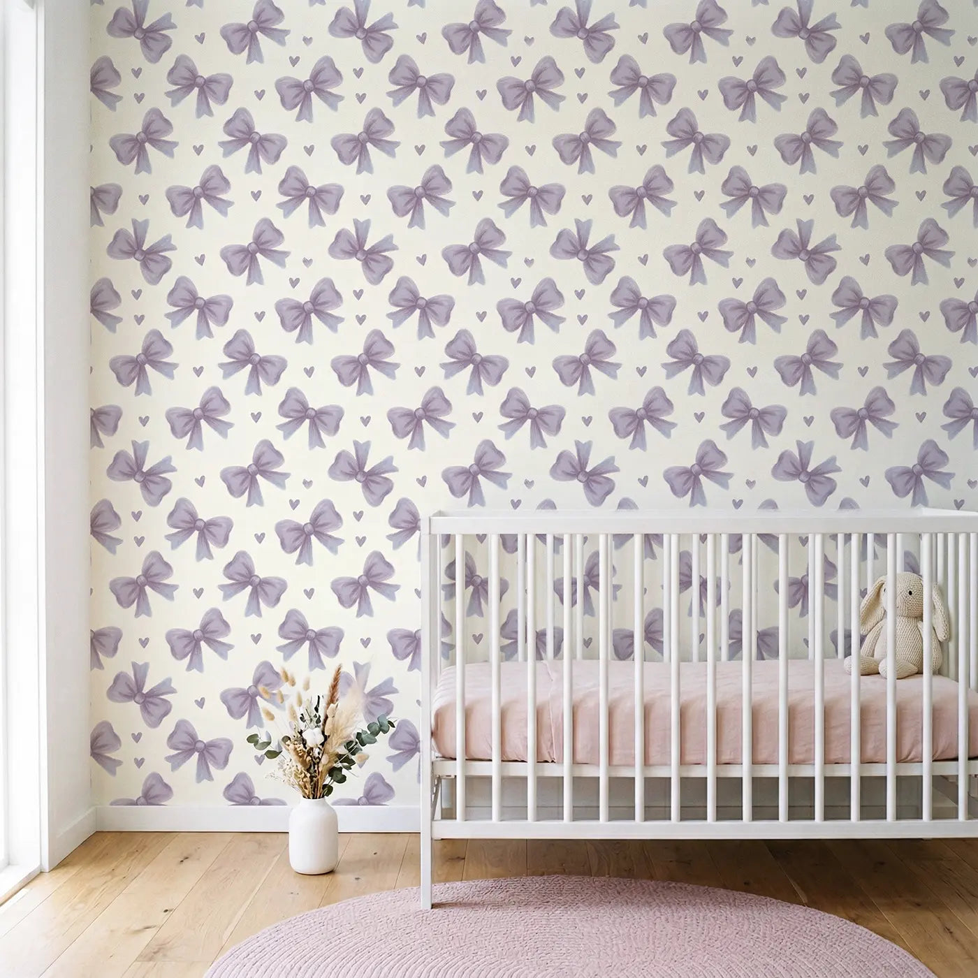 Oversized Bows Soft Pastel wallpaper in Scandinavian nursery - Whimsy Tots