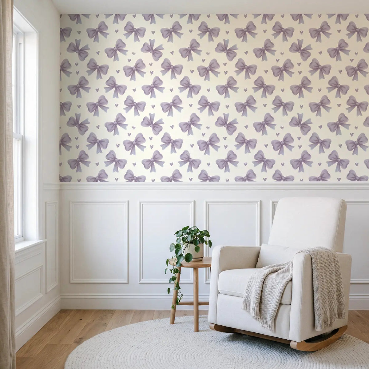 Oversized Bows Soft Pastel wallpaper above wainscoting - Whimsy Tots
