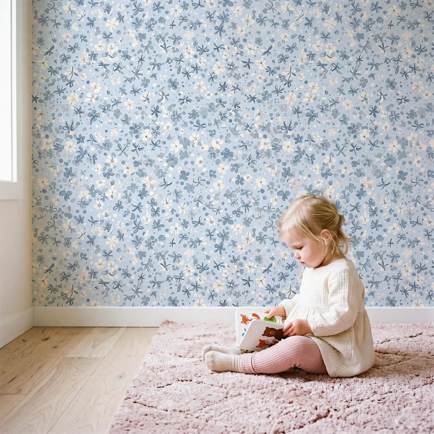 Bows Hearts Ditsy Floral wallpaper in styled kids room - Whimsy Tots