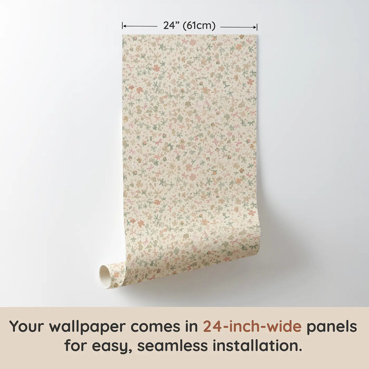 Ribbon Knots Ditsy Floral wallpaper panel dimensions - Whimsy Tots