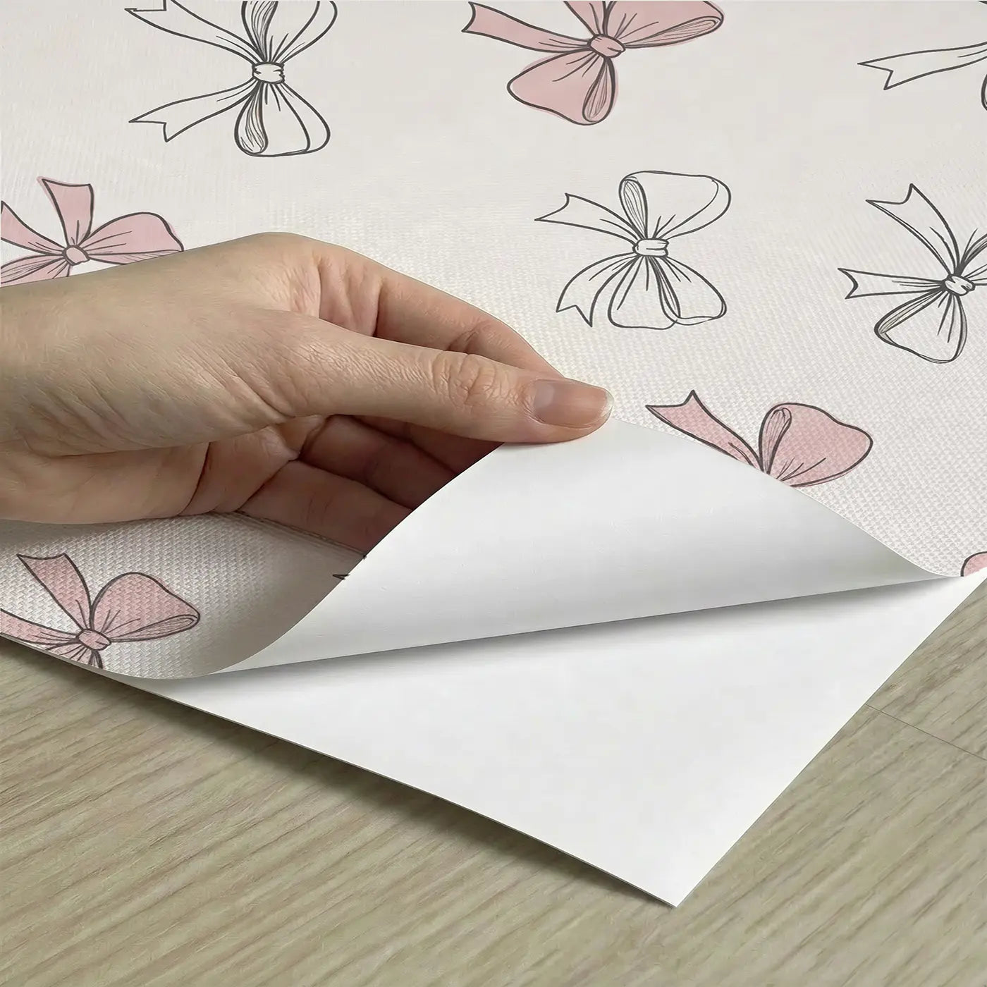 Scattered Bows Hand-Drawn peel and stick material close-up - Whimsy Tots