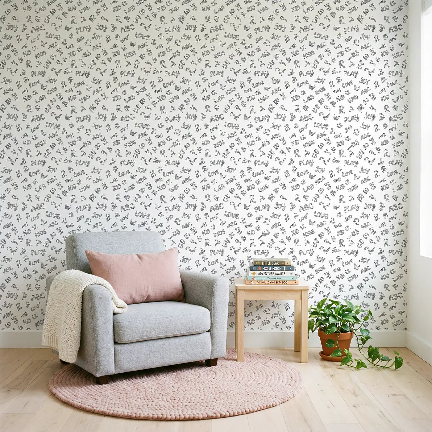 Ribbon Alphabet Hand-Drawn wallpaper in Scandinavian nursery - Whimsy Tots