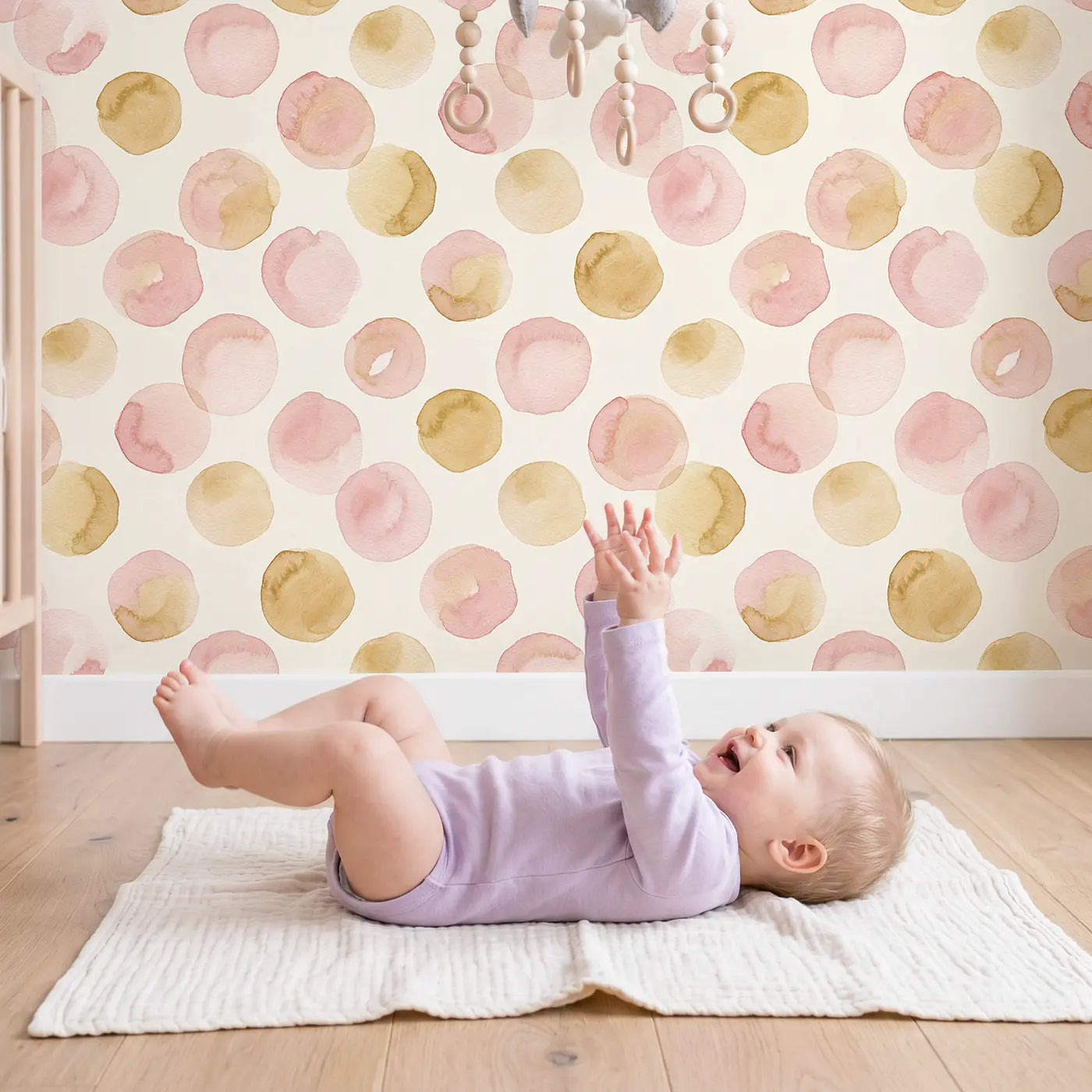 Oversized Dots Watercolor wallpaper in styled kids room - Whimsy Tots