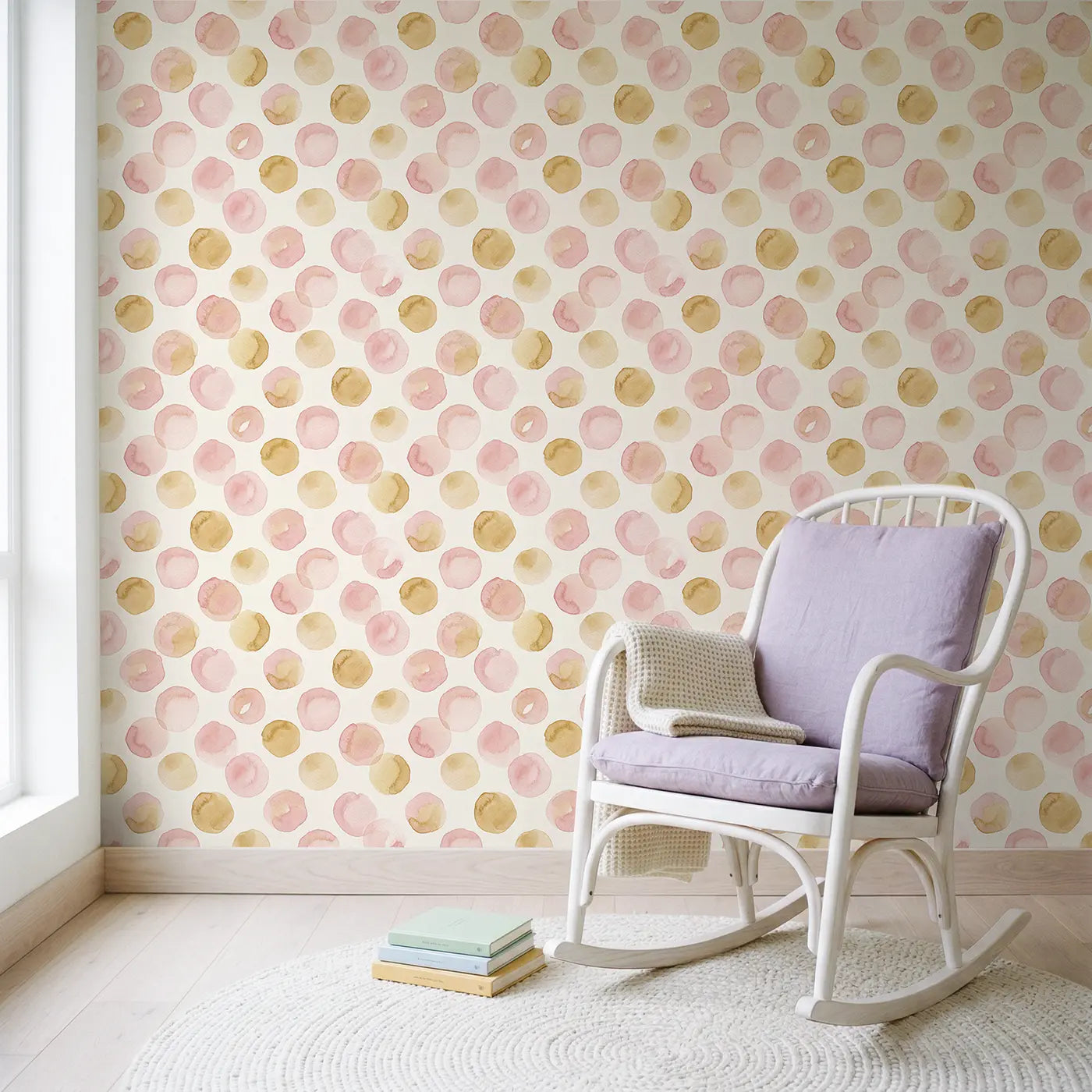 Oversized Dots Watercolor wallpaper in Scandinavian nursery - Whimsy Tots