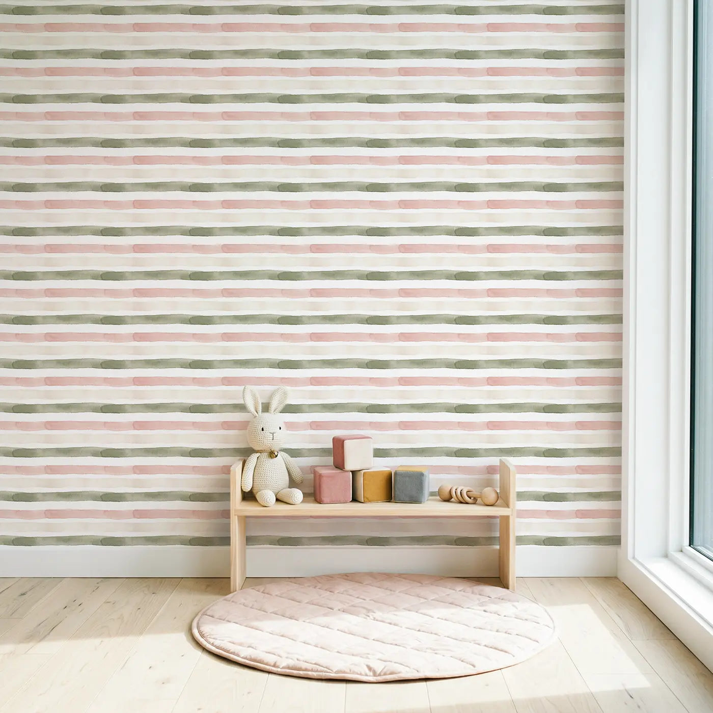Soft Horizontal Watercolor wallpaper in Scandinavian nursery - Whimsy Tots