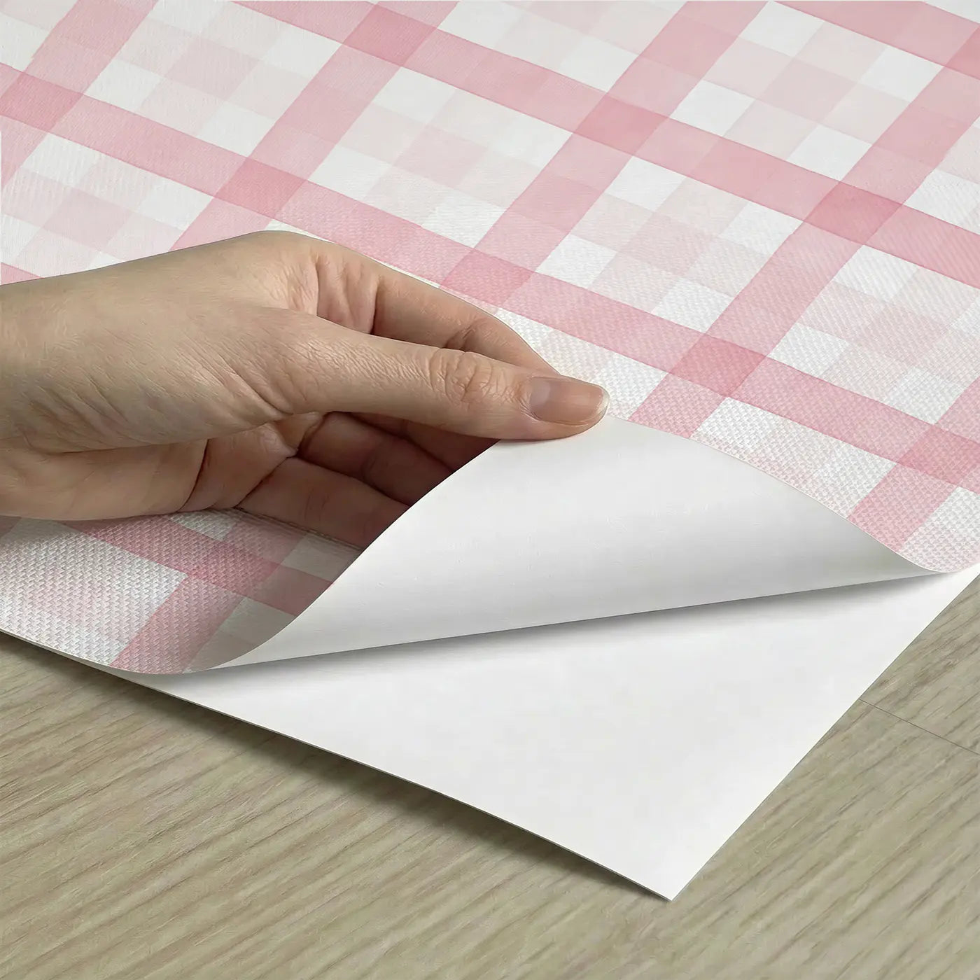 Gingham Check Watercolor peel and stick material close-up - Whimsy Tots