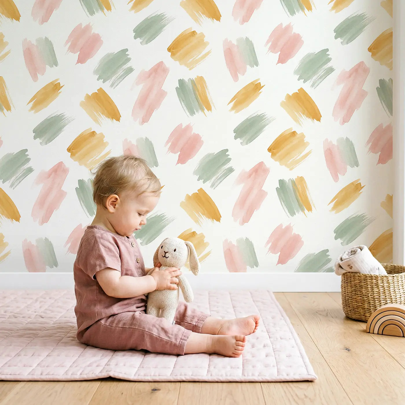 Loose Abstract Watercolor wallpaper in styled kids room - Whimsy Tots