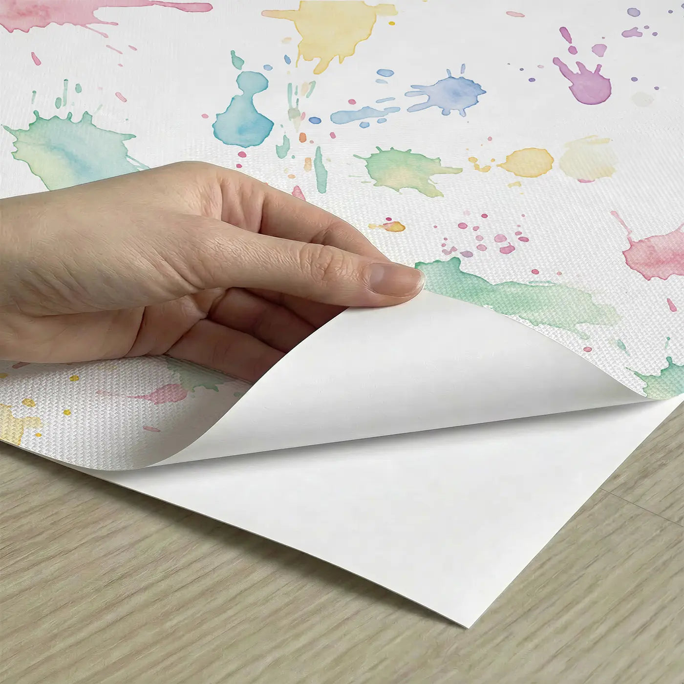 Paint Splatter Watercolor peel and stick material close-up - Whimsy Tots