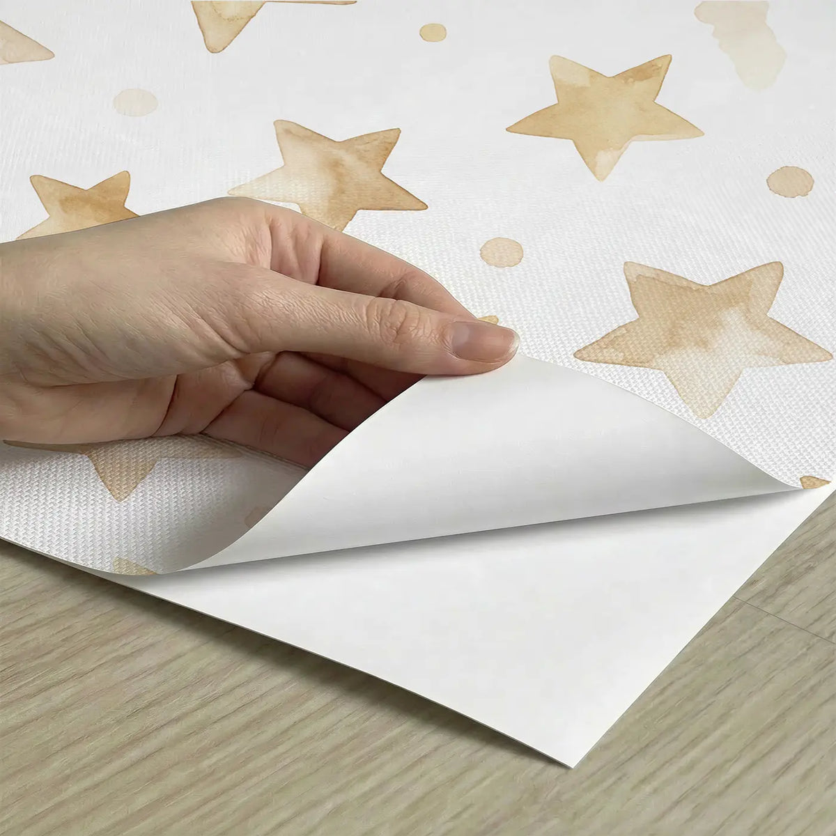 Scattered Stars Soft Watercolor peel and stick material close-up - Whimsy Tots