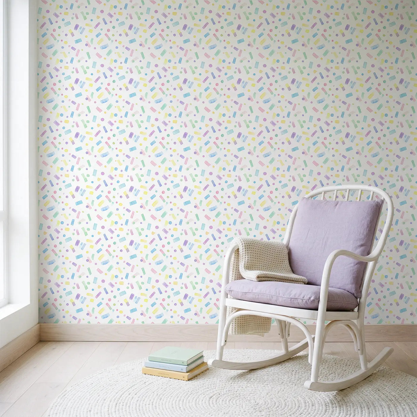 Scattered Confetti Watercolor wallpaper in Scandinavian nursery - Whimsy Tots