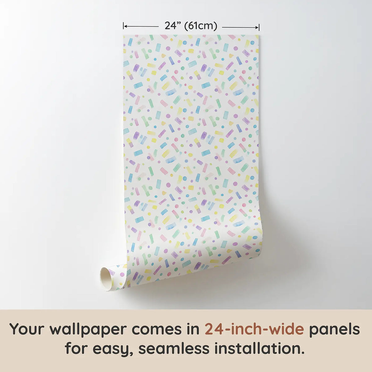 Scattered Confetti Watercolor wallpaper panel dimensions - Whimsy Tots