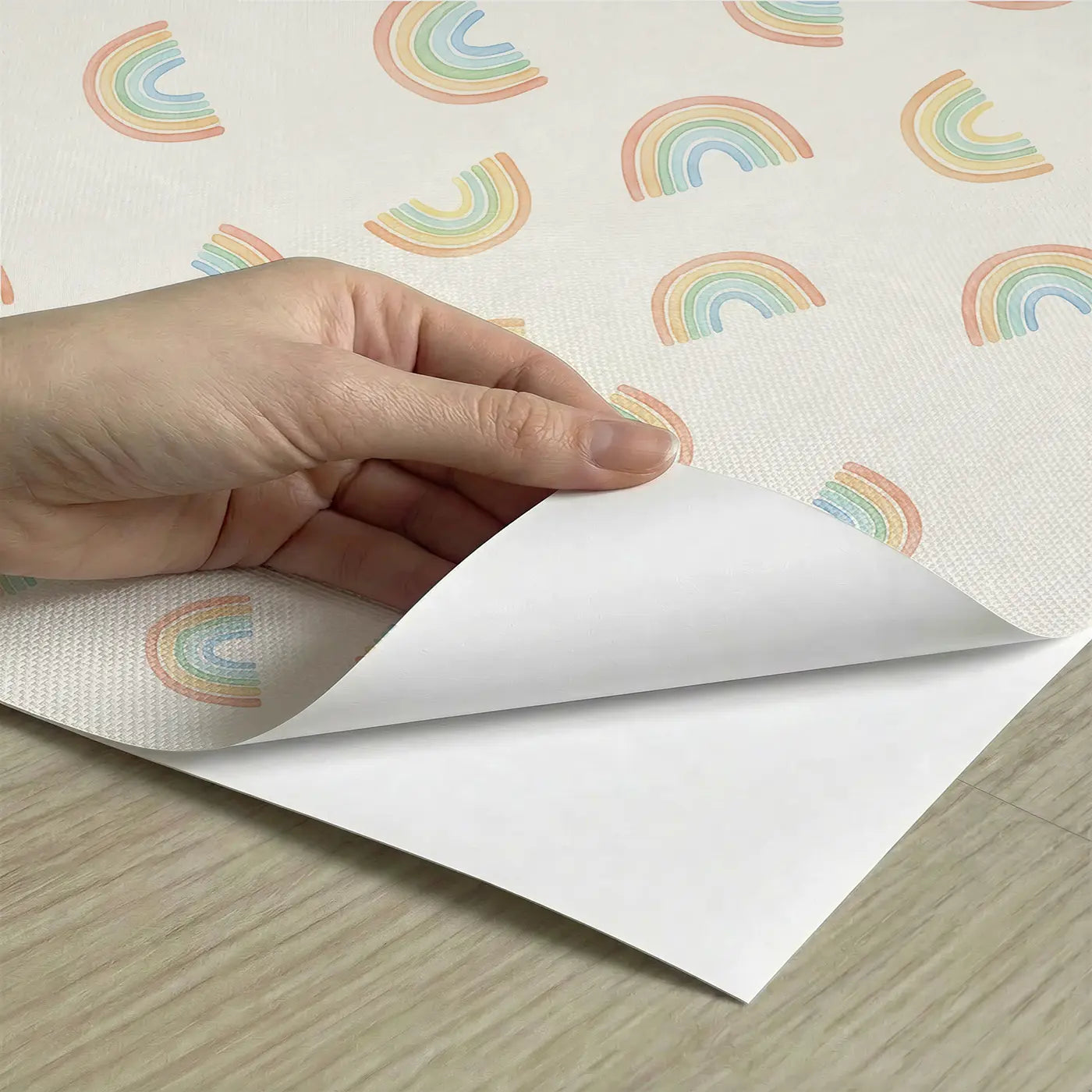 Rainbow Arcs Miniature Watercolor peel and stick material close-up - Whimsy Tots