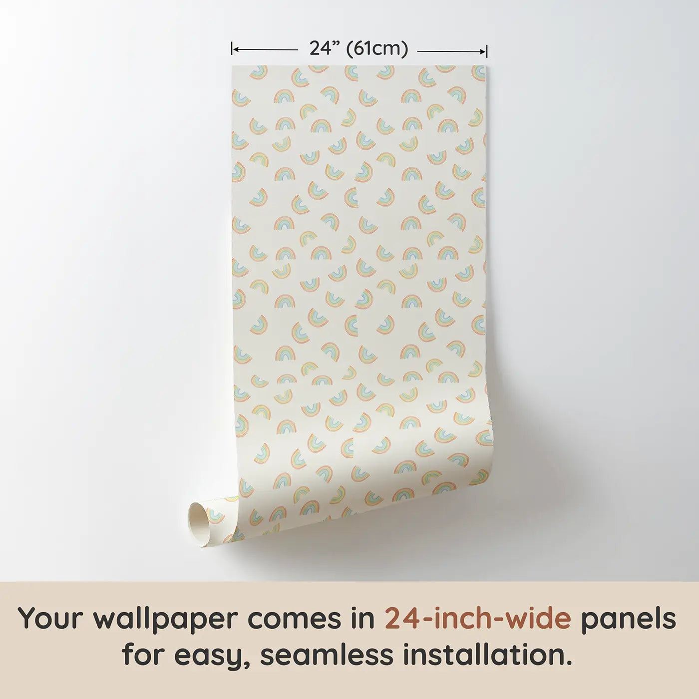 Rainbow Arcs Miniature Watercolor wallpaper panel dimensions - Whimsy Tots