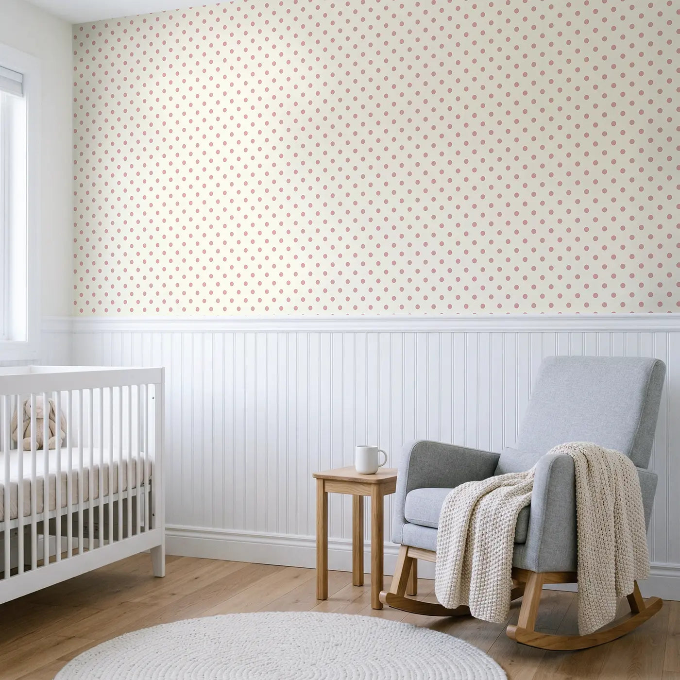 Polka Dots Even Geometric wallpaper above wainscoting - Whimsy Tots