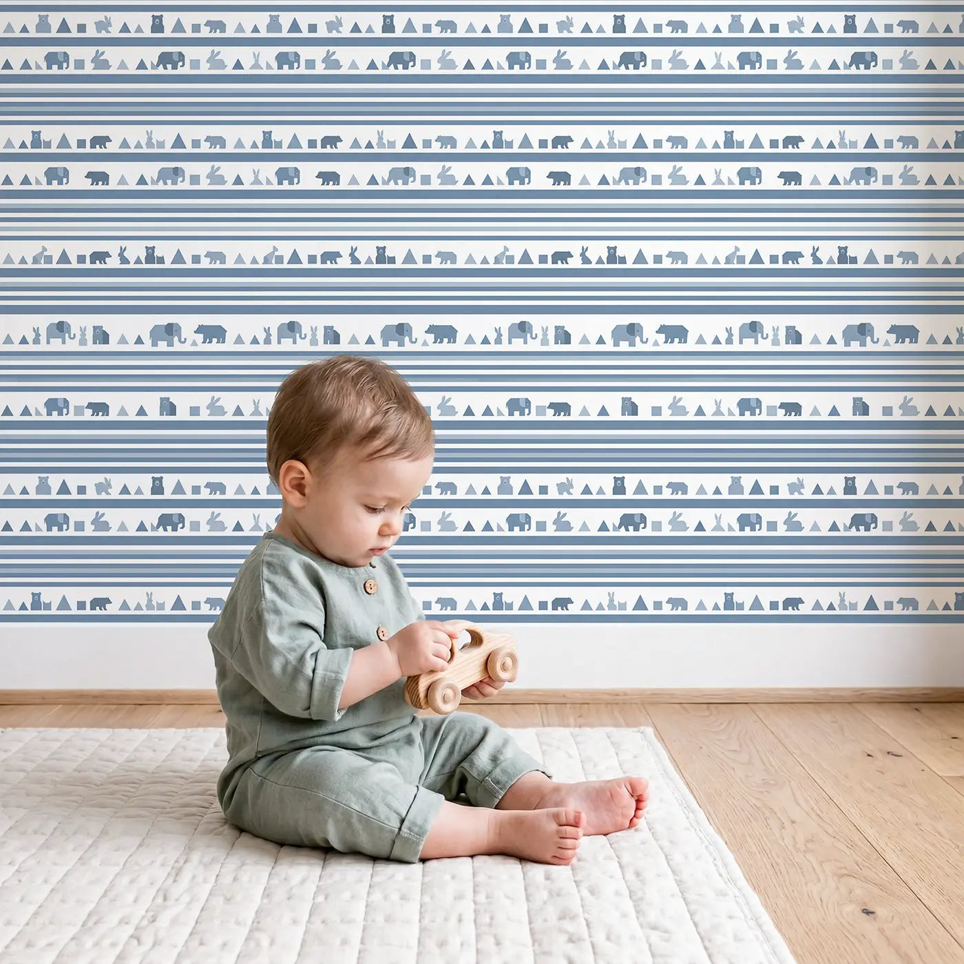 Even Stripe Dusty Geometric wallpaper in styled kids room - Whimsy Tots