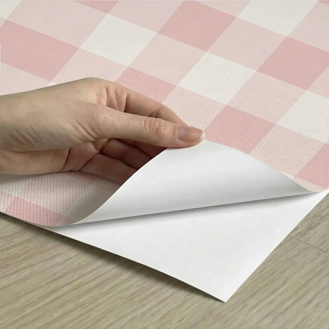 Buffalo Check Blush Geometric peel and stick material close-up - Whimsy Tots