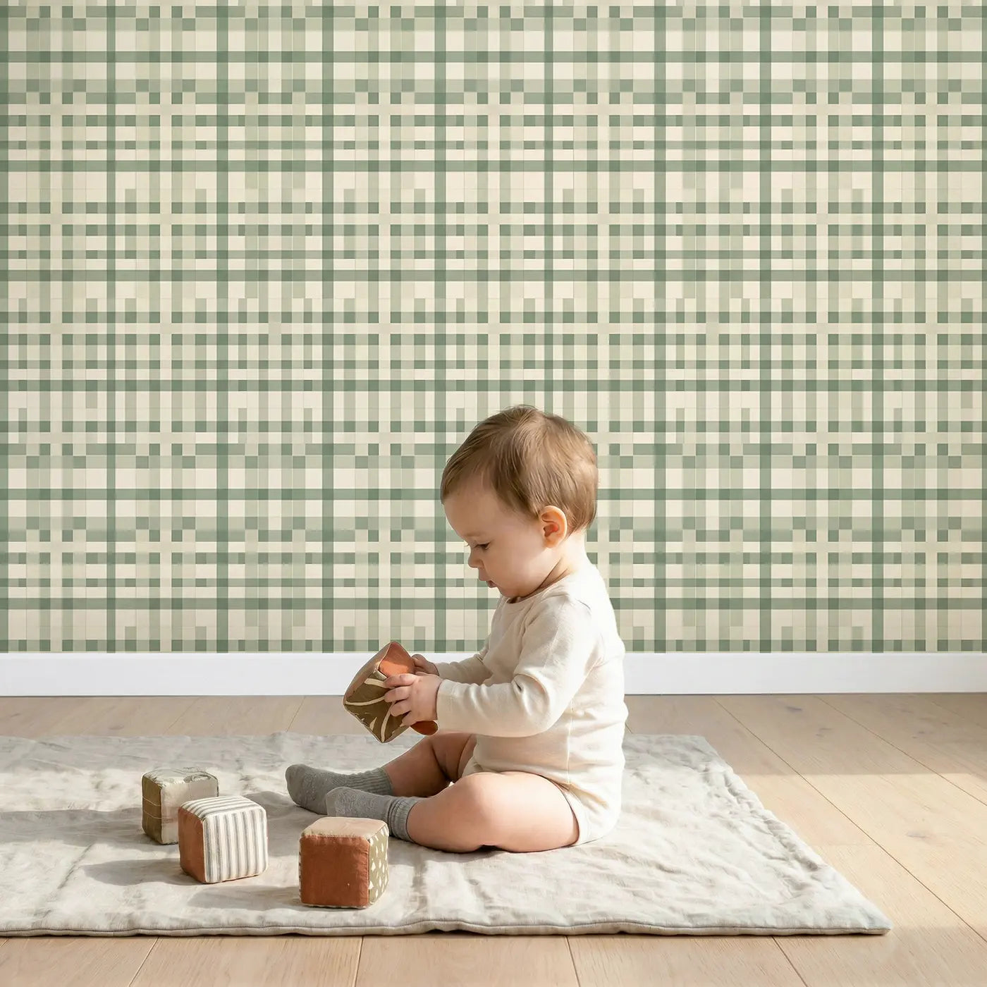 Gingham Check Geometric wallpaper in styled kids room - Whimsy Tots