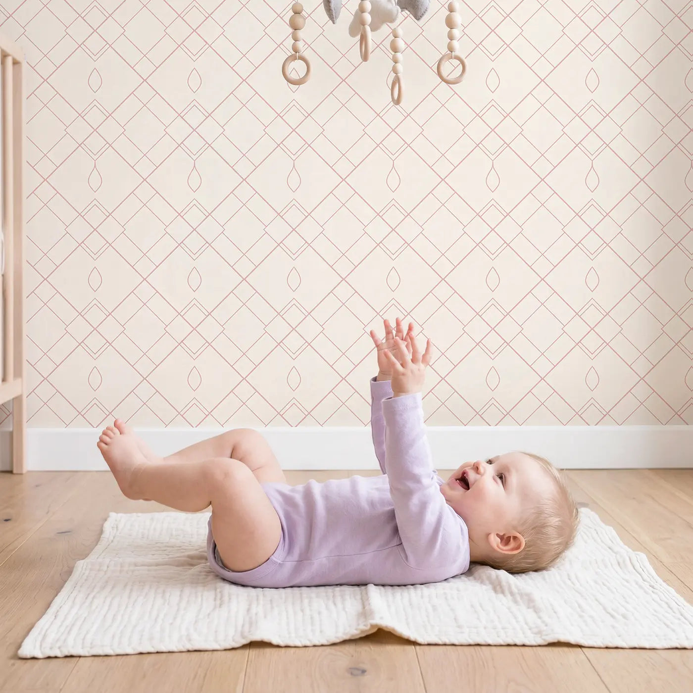 Diamond Lattice Geometric wallpaper in styled kids room - Whimsy Tots