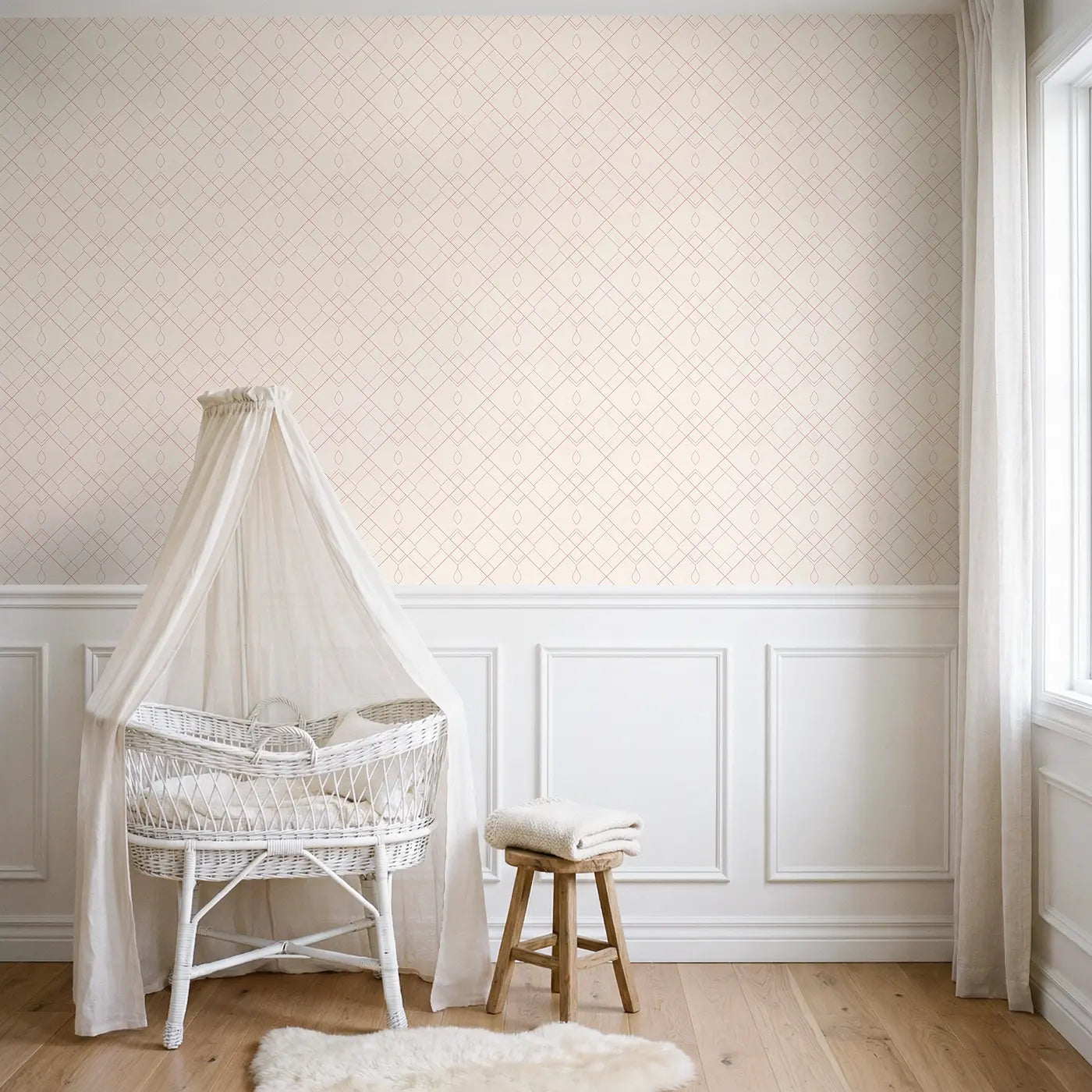 Diamond Lattice Geometric wallpaper above wainscoting - Whimsy Tots