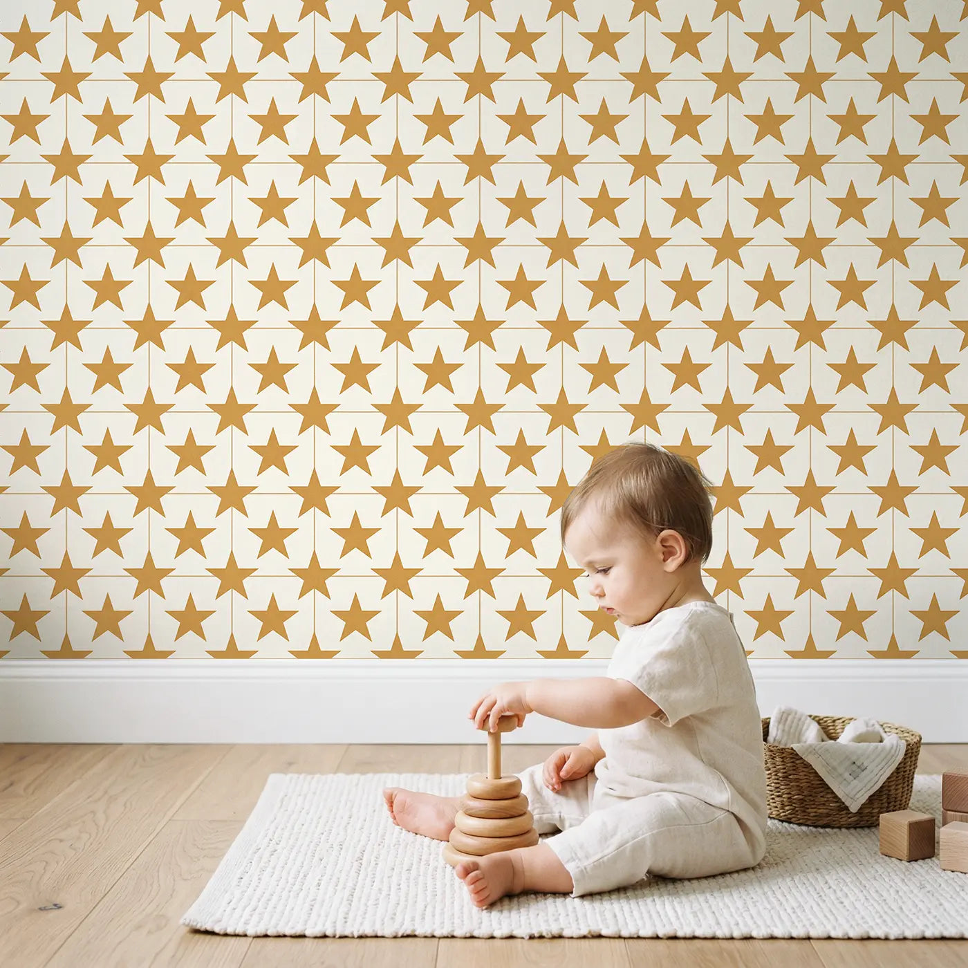 Stars Even Geometric wallpaper in styled kids room - Whimsy Tots