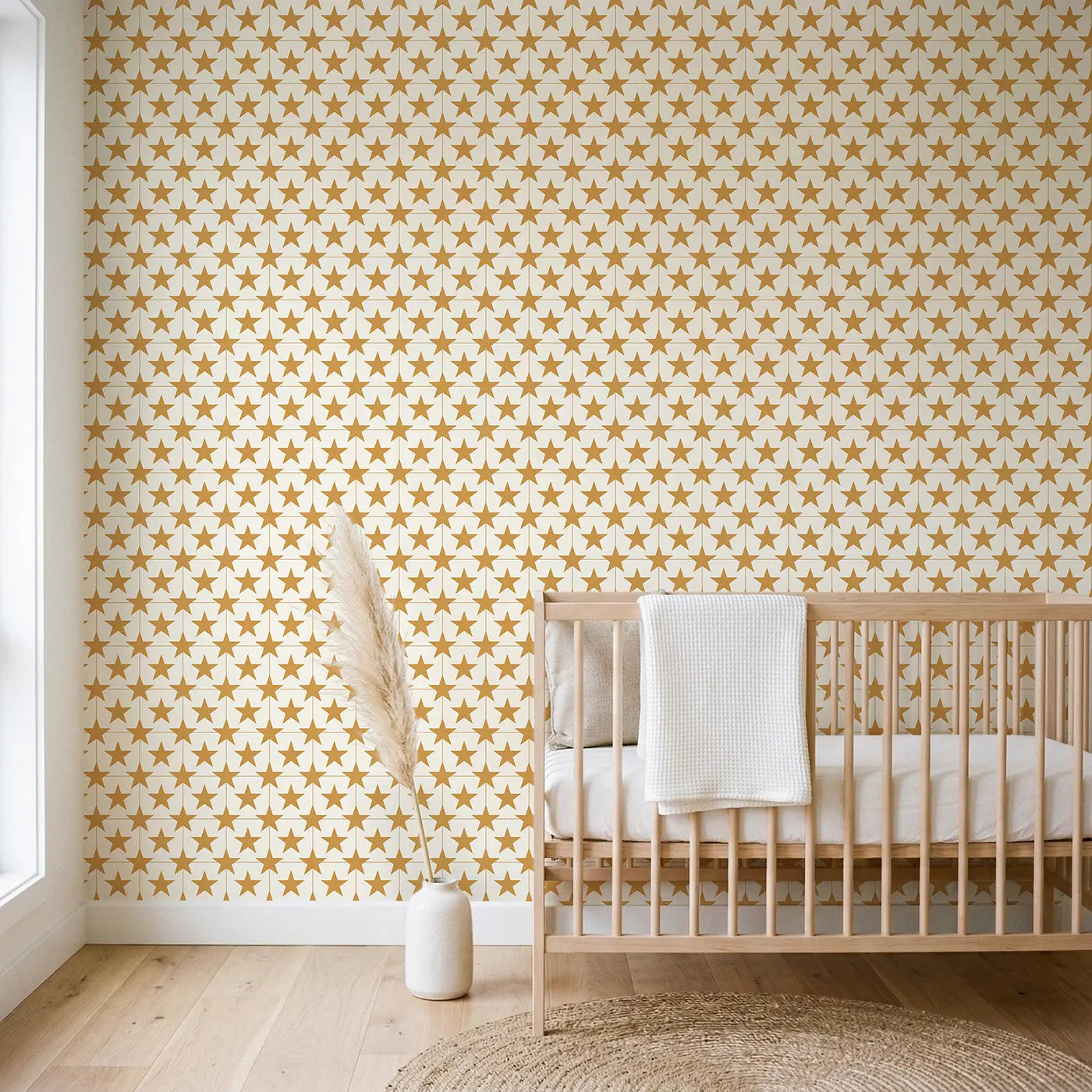 Stars Even Geometric wallpaper in Scandinavian nursery - Whimsy Tots