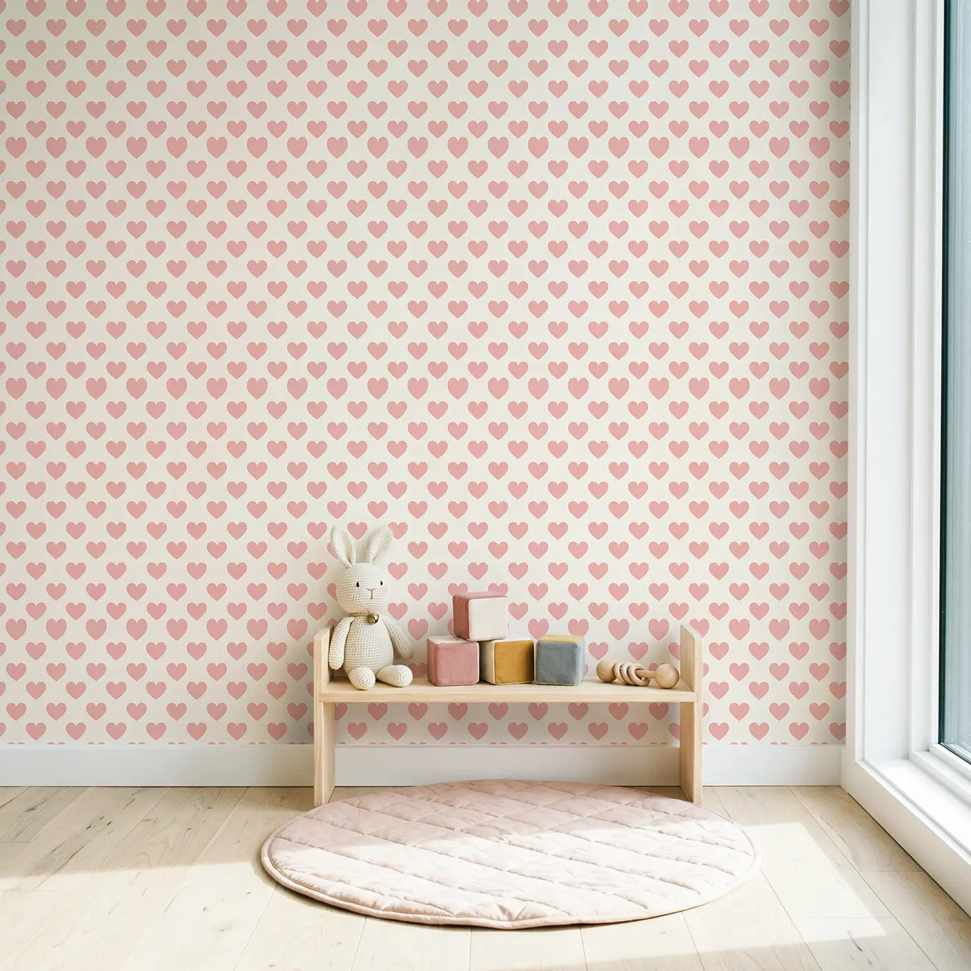 Simple Heart Geometric wallpaper in Scandinavian nursery - Whimsy Tots