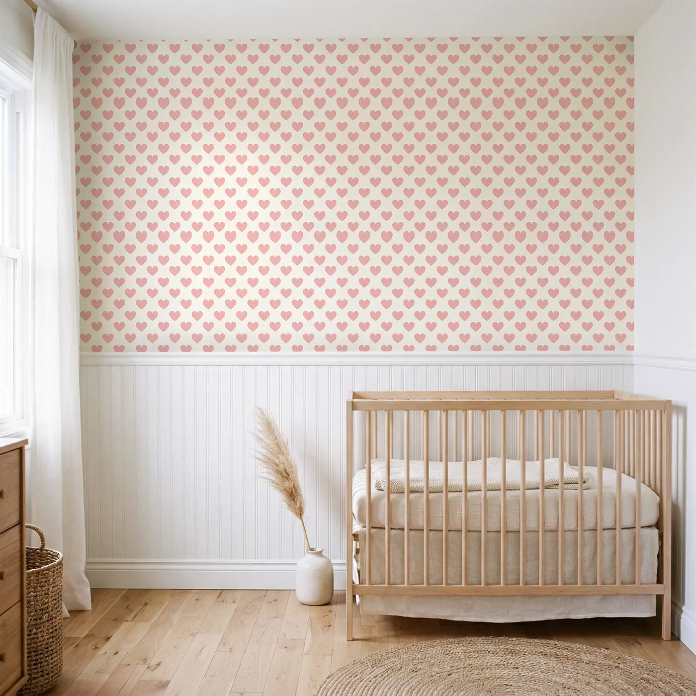 Simple Heart Geometric wallpaper above wainscoting - Whimsy Tots