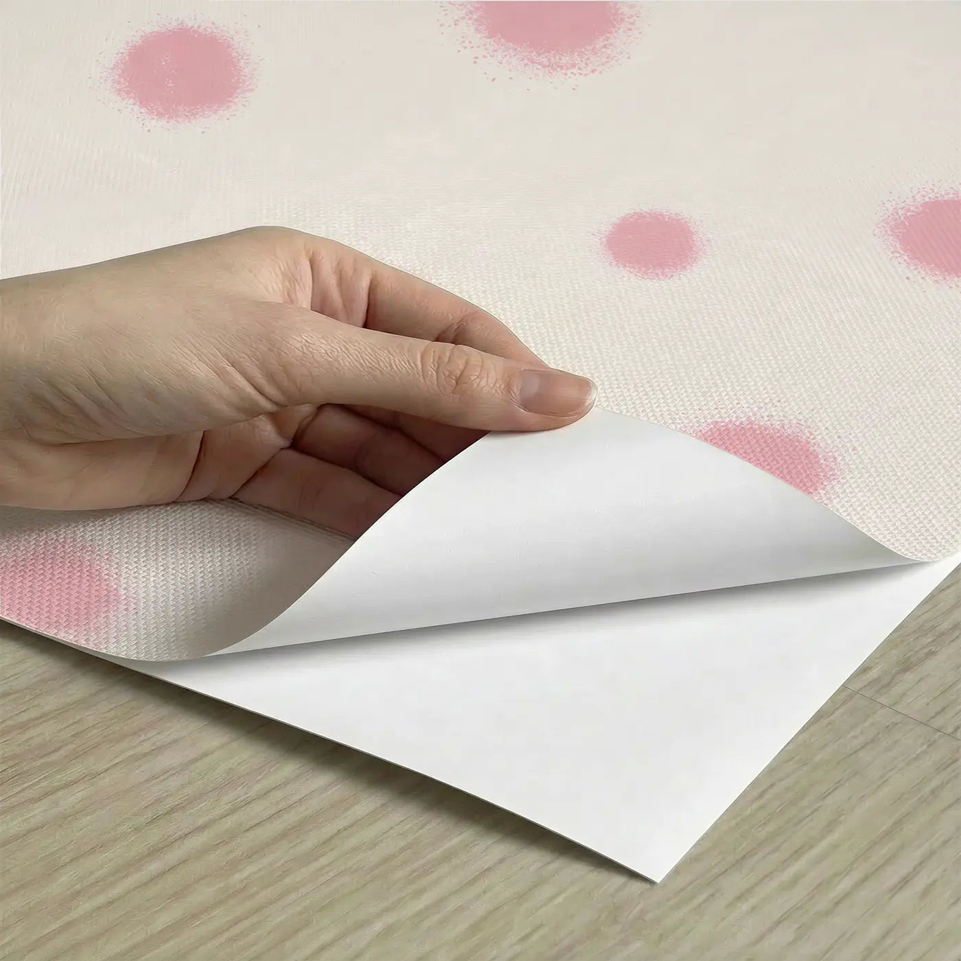 Polka Dots Pink Soft Pastel peel and stick material close-up - Whimsy Tots