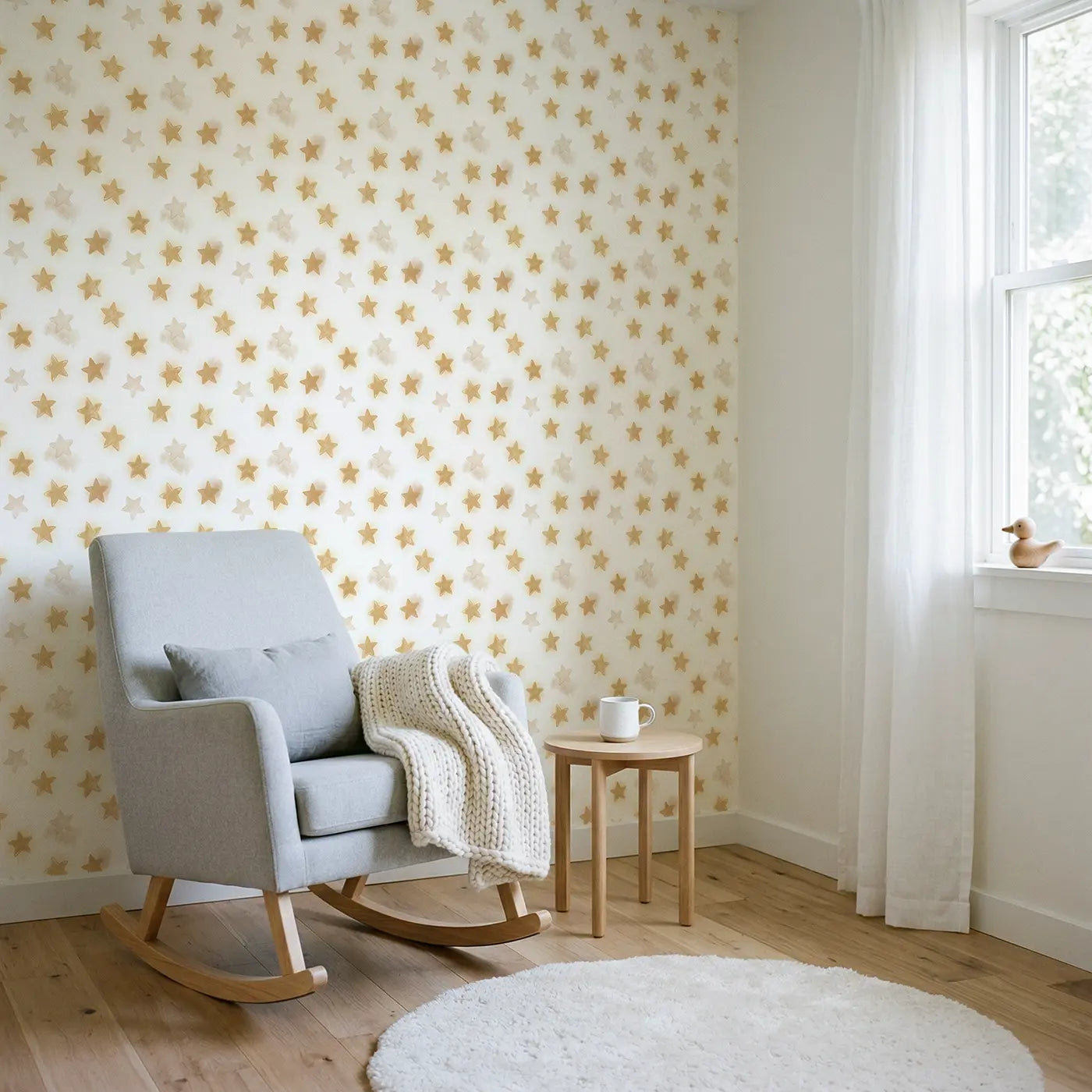 Star Scatter Soft Pastel wallpaper in Scandinavian nursery - Whimsy Tots