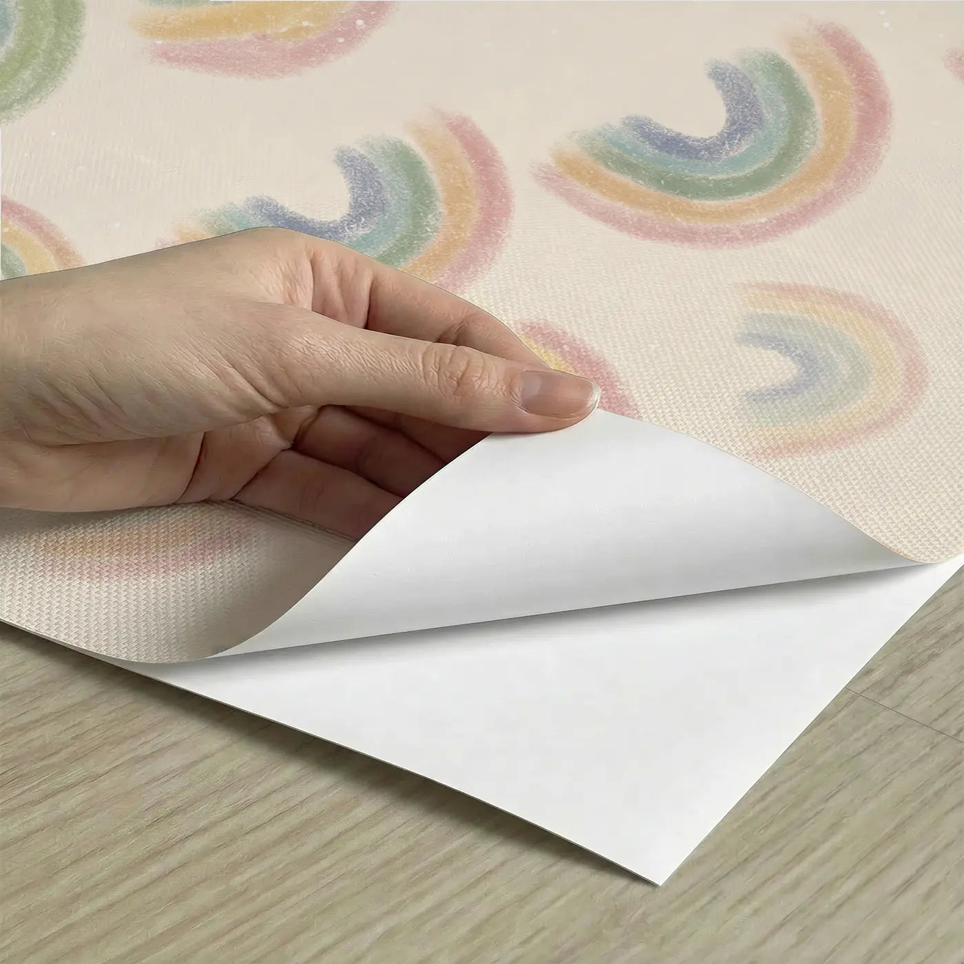 Rainbow Arcs Soft Pastel peel and stick material close-up - Whimsy Tots