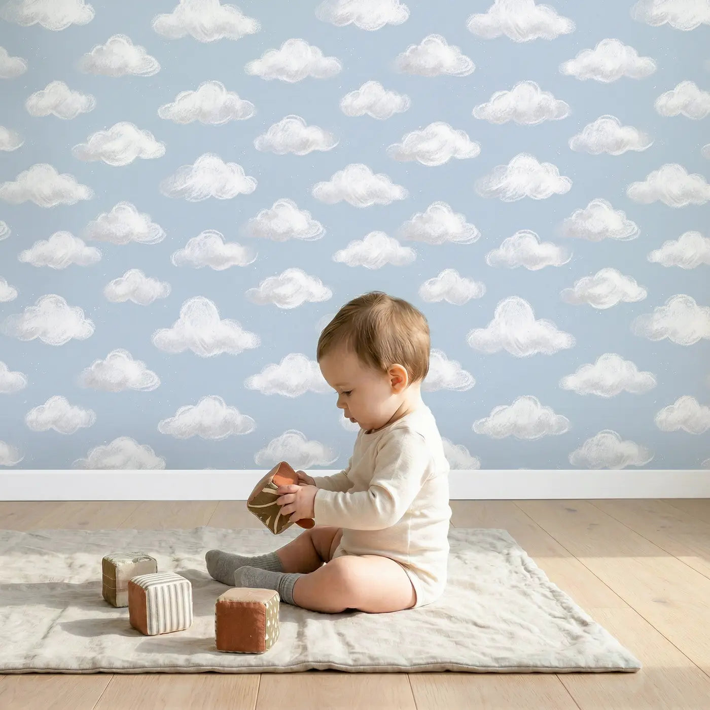 Chalk-Drawn Scattered Soft Pastel wallpaper in styled kids room - Whimsy Tots