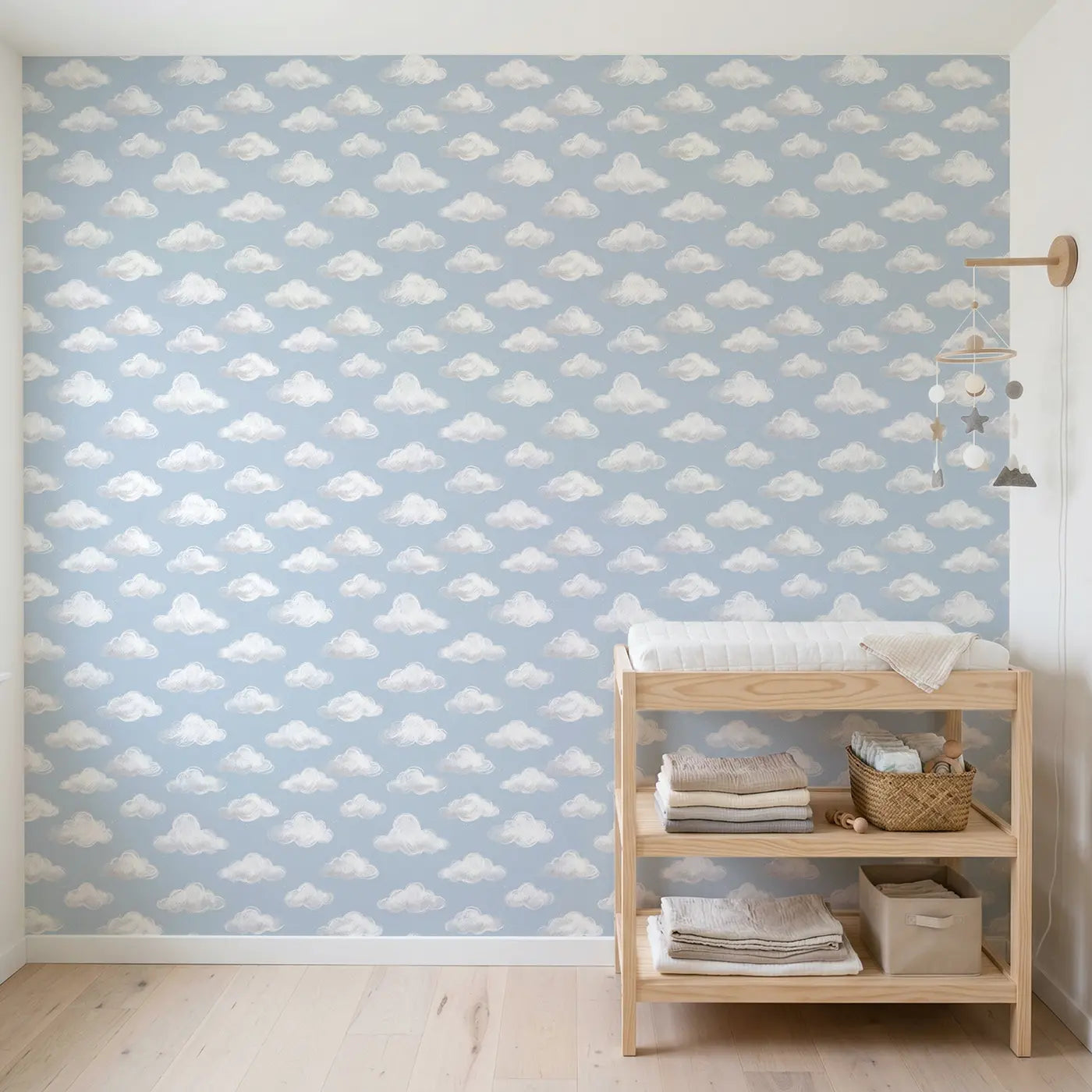 Chalk-Drawn Scattered Soft Pastel wallpaper in Scandinavian nursery - Whimsy Tots