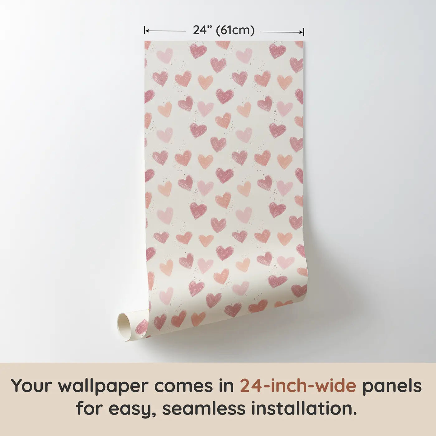 Hearts Graduated Soft Pastel wallpaper panel dimensions - Whimsy Tots
