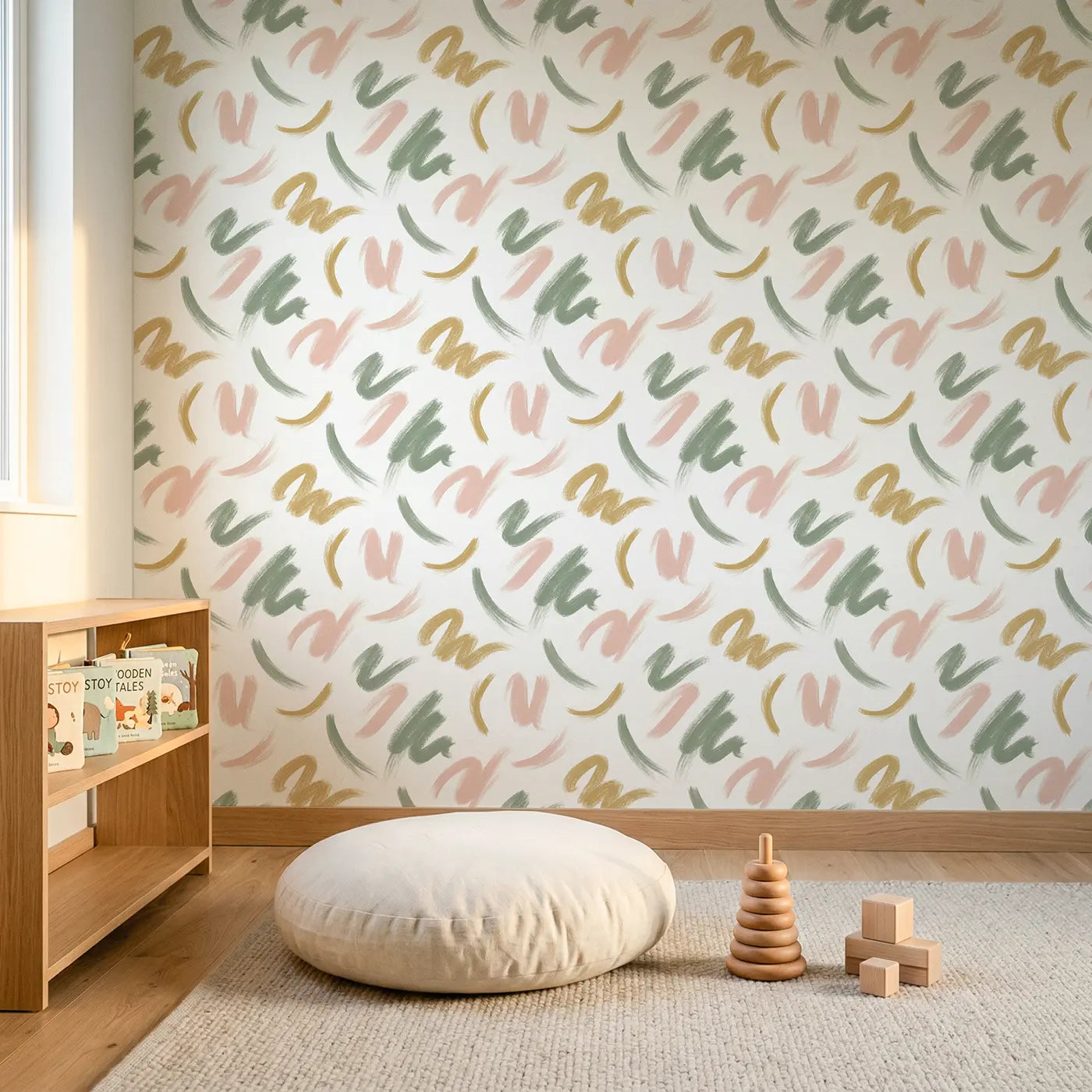 Brushstroke Marks Soft Pastel wallpaper in Scandinavian nursery - Whimsy Tots