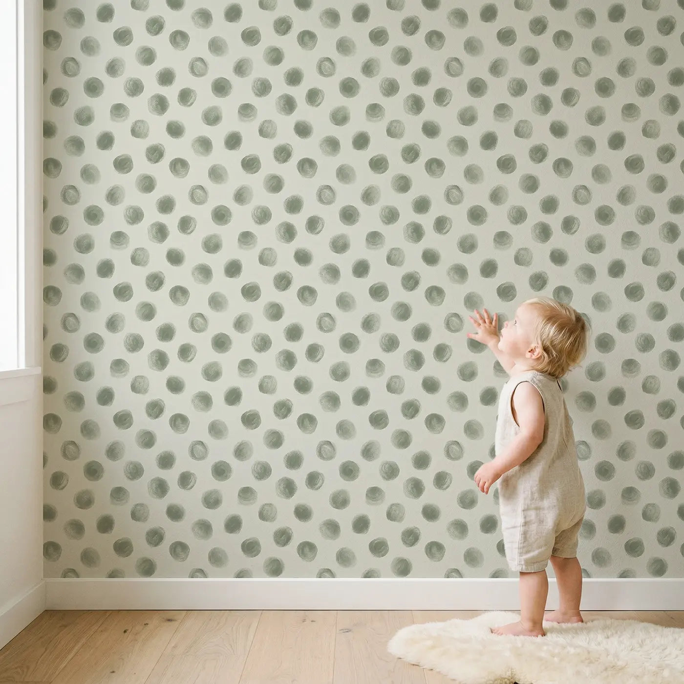 Dots Tonal Soft Pastel wallpaper in styled kids room - Whimsy Tots