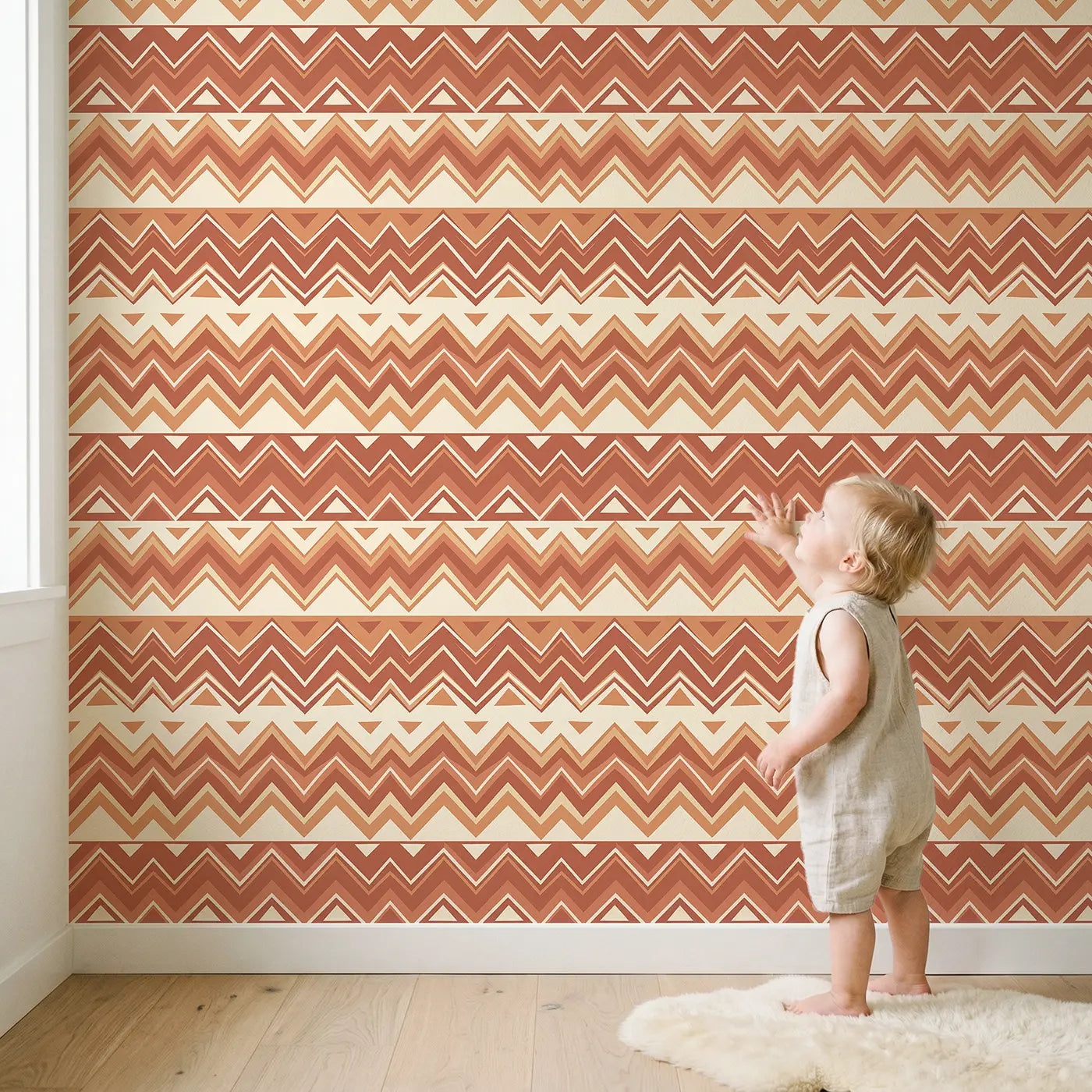 Bold Chevron Geometric wallpaper in styled kids room - Whimsy Tots