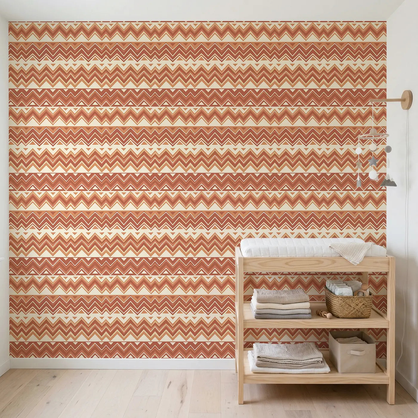Bold Chevron Geometric wallpaper in Scandinavian nursery - Whimsy Tots