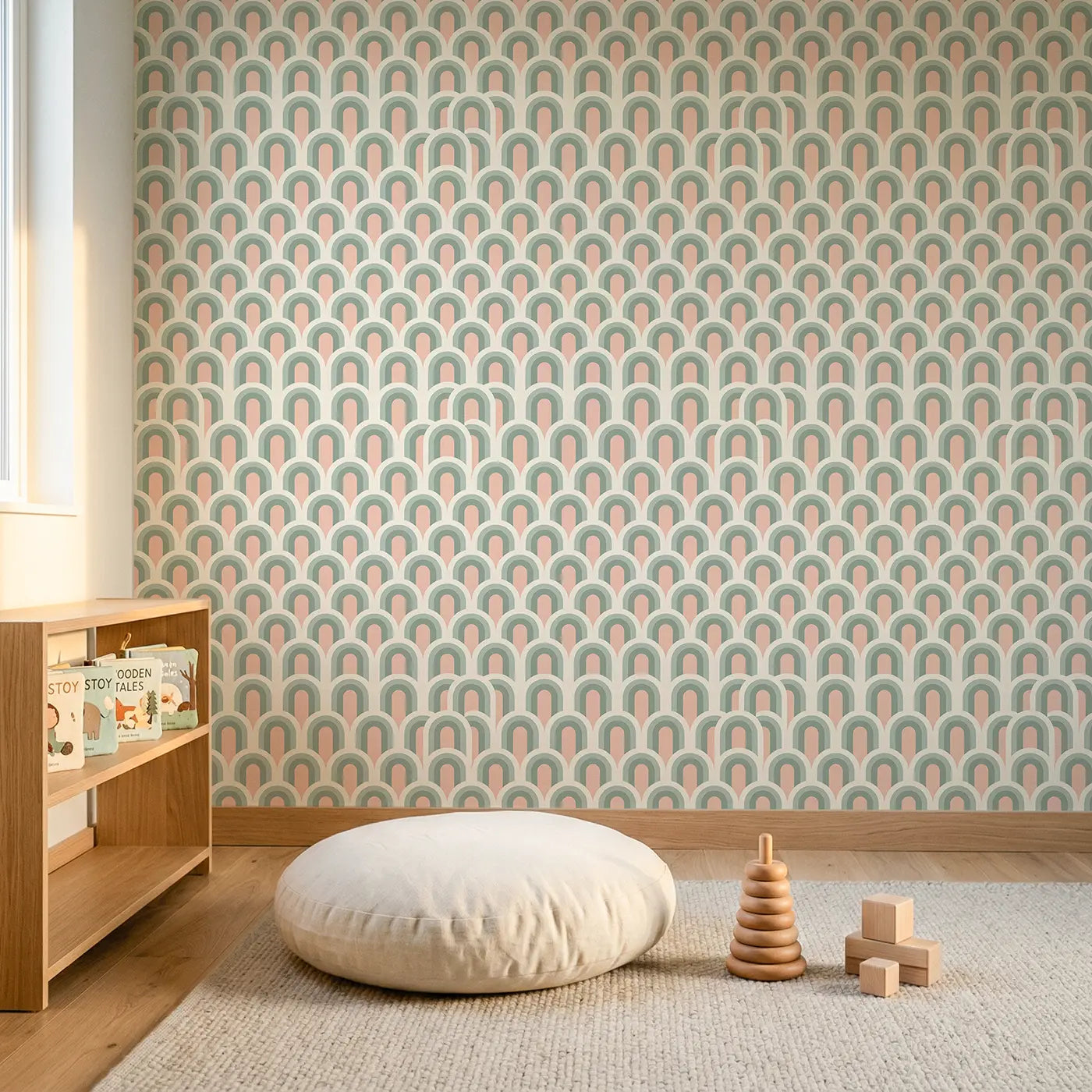 Repeating Arch Geometric wallpaper in Scandinavian nursery - Whimsy Tots