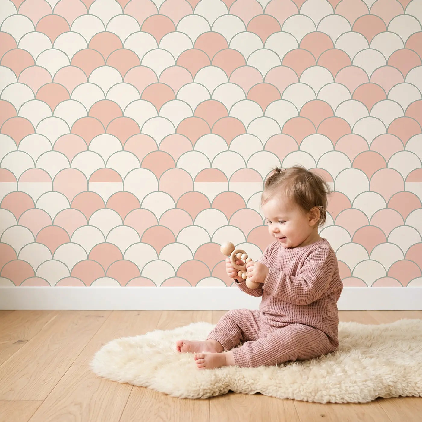 Scallop Fan Tiles Geometric wallpaper in styled kids room - Whimsy Tots