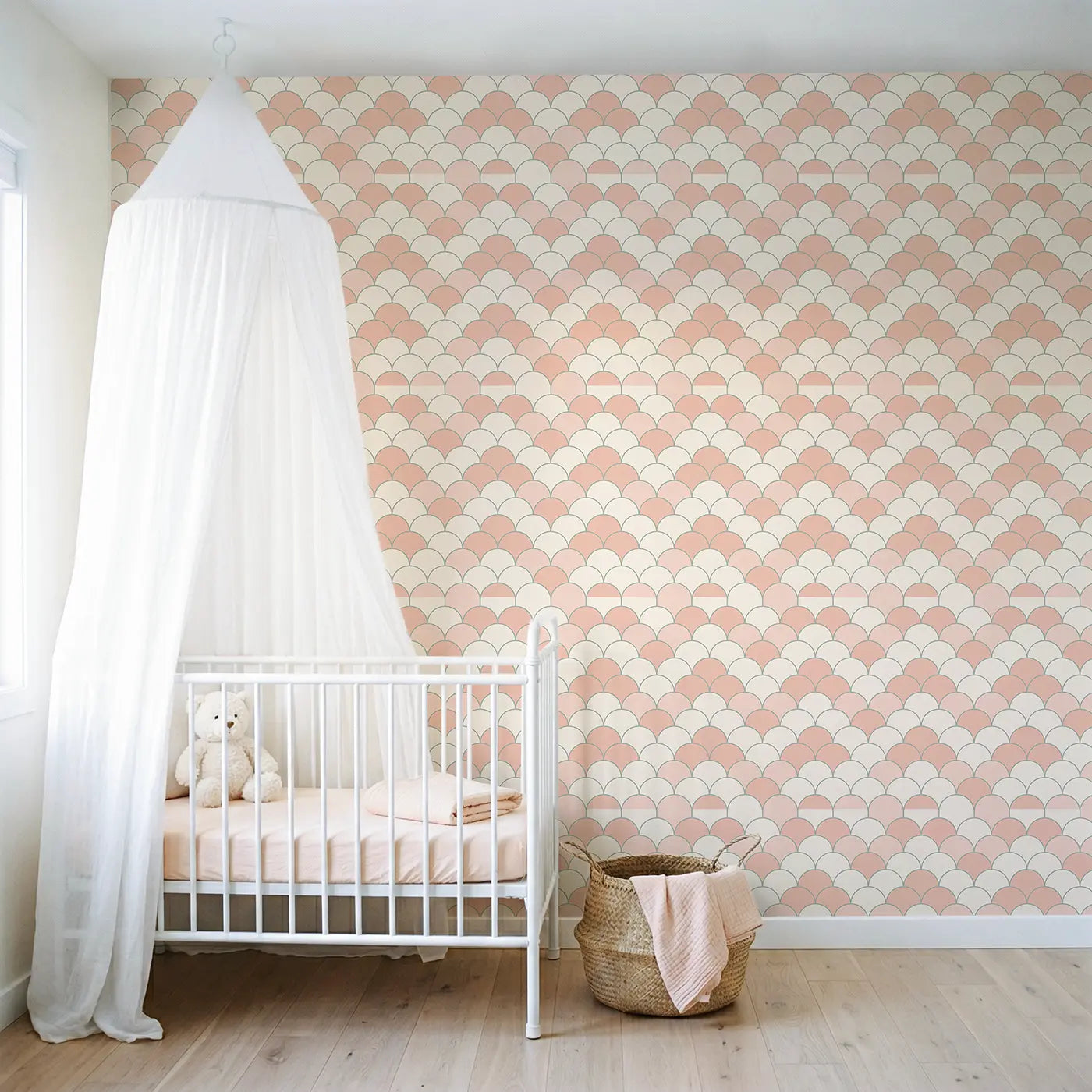 Scallop Fan Tiles Geometric wallpaper in Scandinavian nursery - Whimsy Tots
