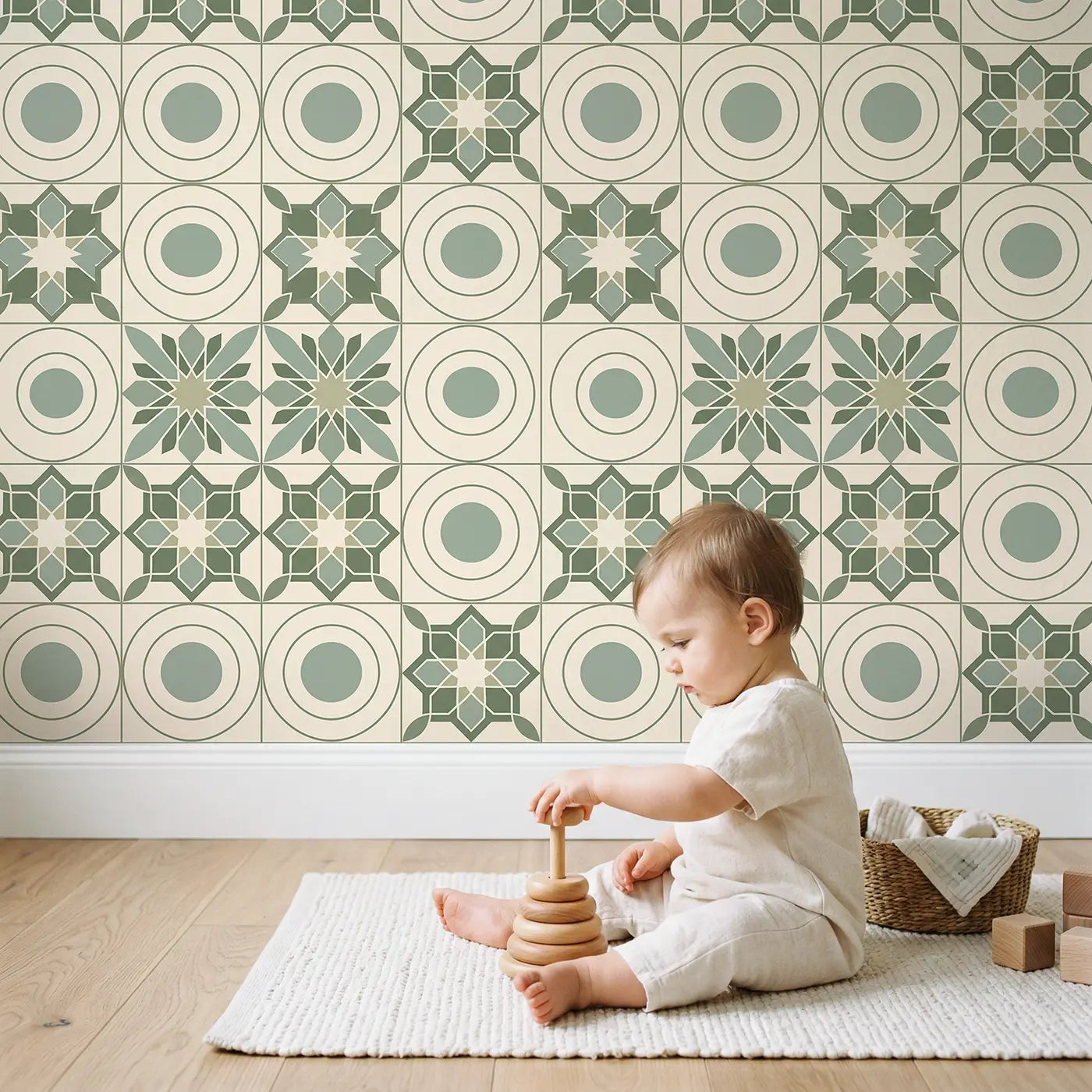 Moroccan Star Tile Geometric wallpaper in styled kids room - Whimsy Tots