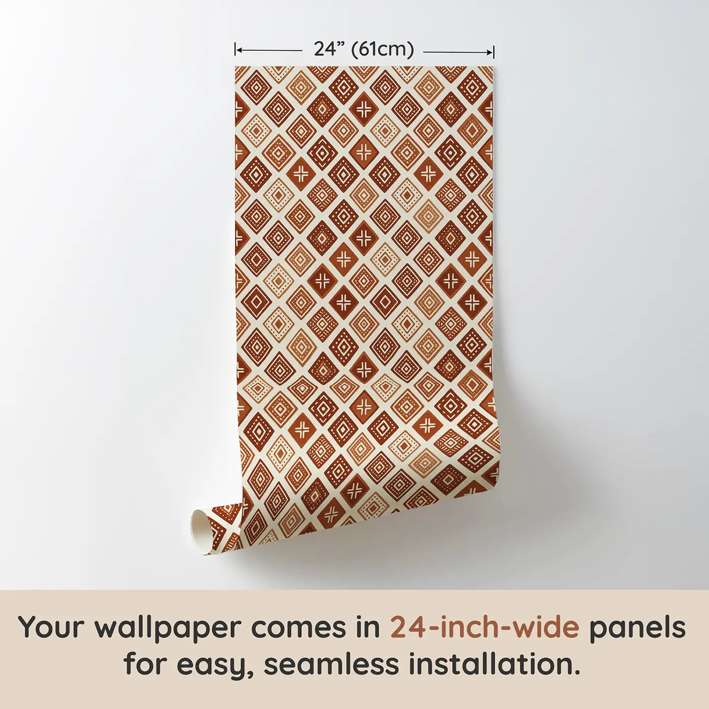 Mudcloth Diamond Geometric wallpaper panel dimensions - Whimsy Tots