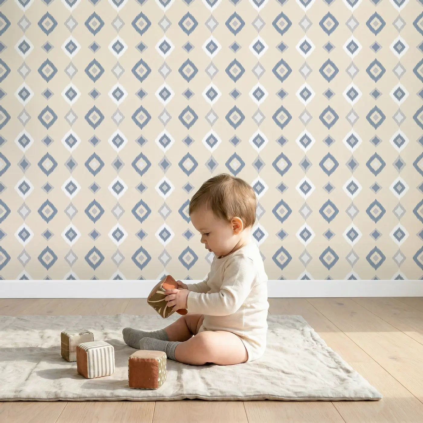 Ikat Blur Geometric wallpaper in styled kids room - Whimsy Tots