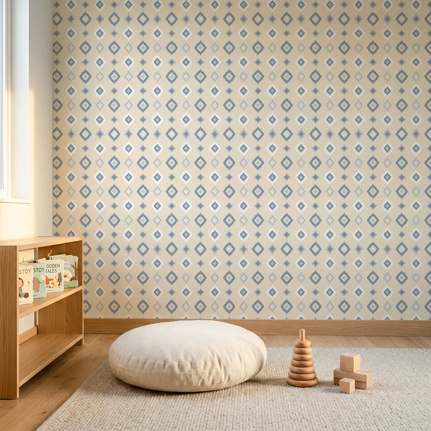 Ikat Blur Geometric wallpaper in Scandinavian nursery - Whimsy Tots